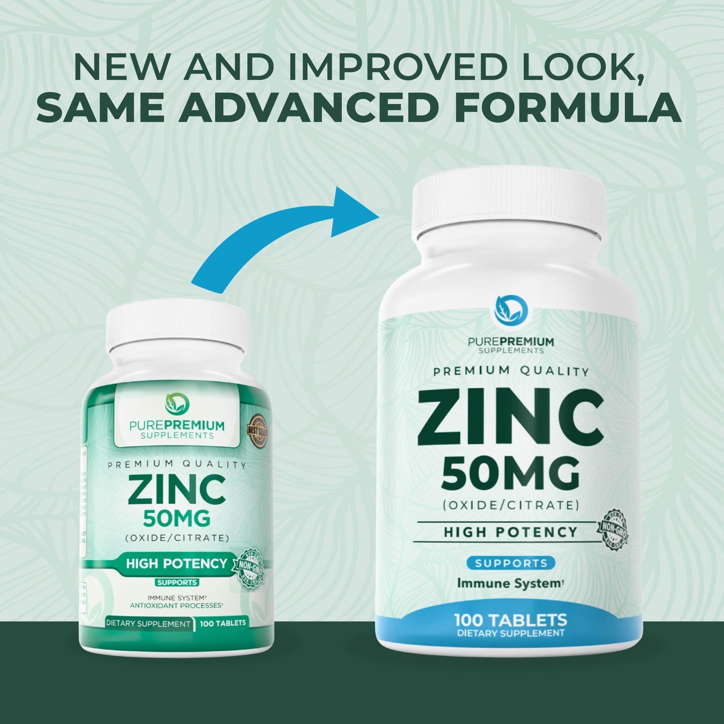 PurePremium Supplements Natural Zinc 50mg Tablets, 100 Count