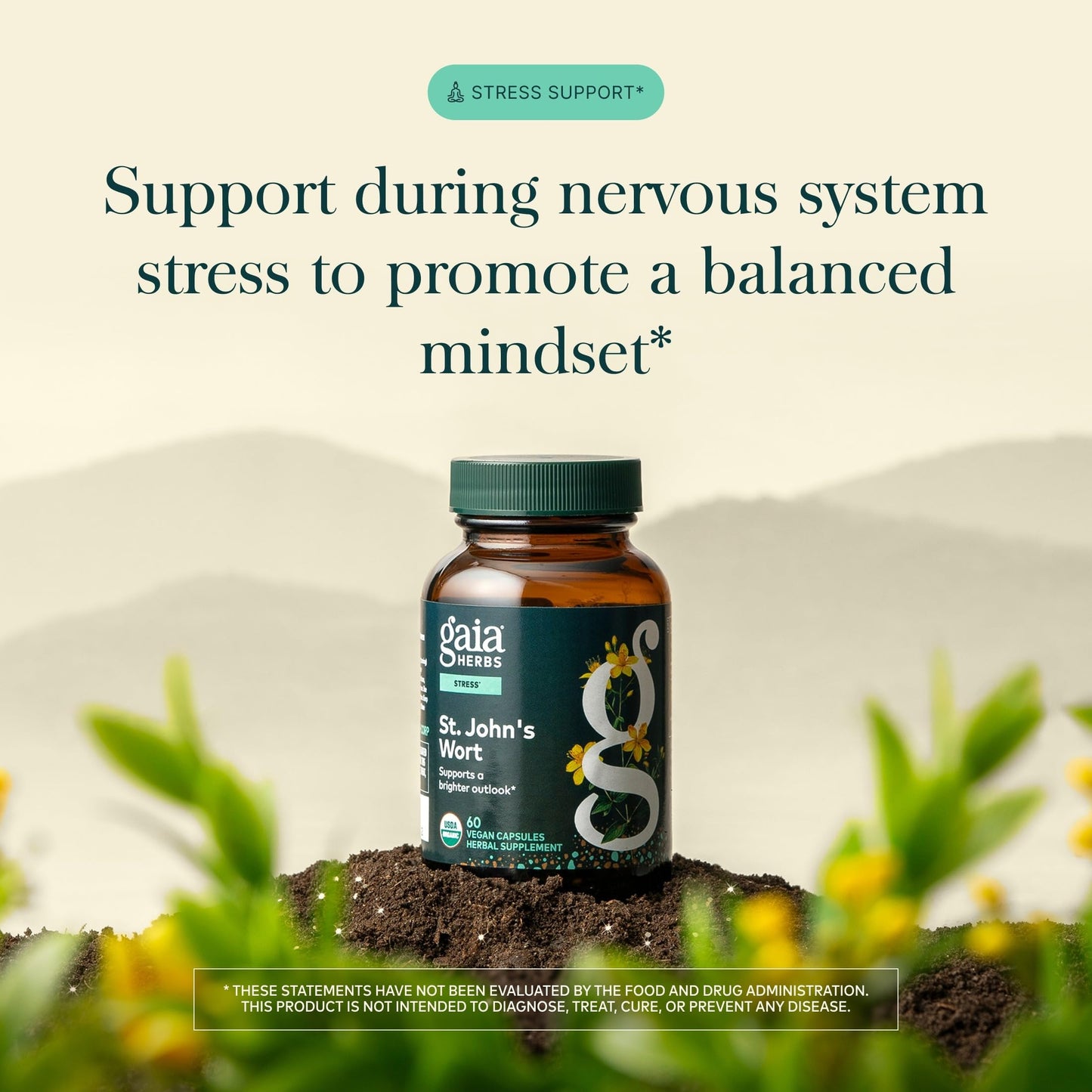Gaia Herbs St. John's Wort Stress Support Supplement Capsules, 60 Capsules