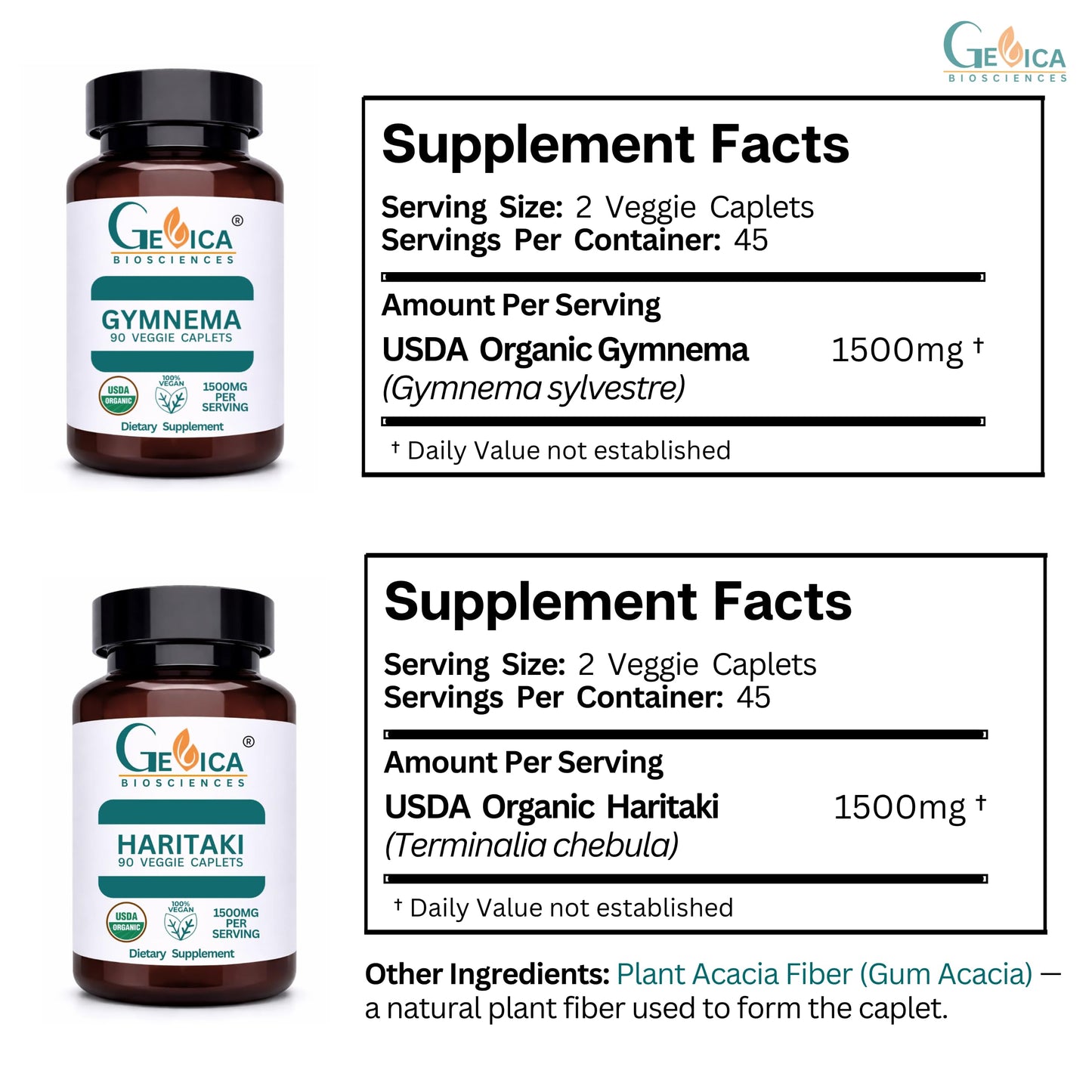 GeVica Biosciences Haritaki + Gymnema Bundle Caplets 180