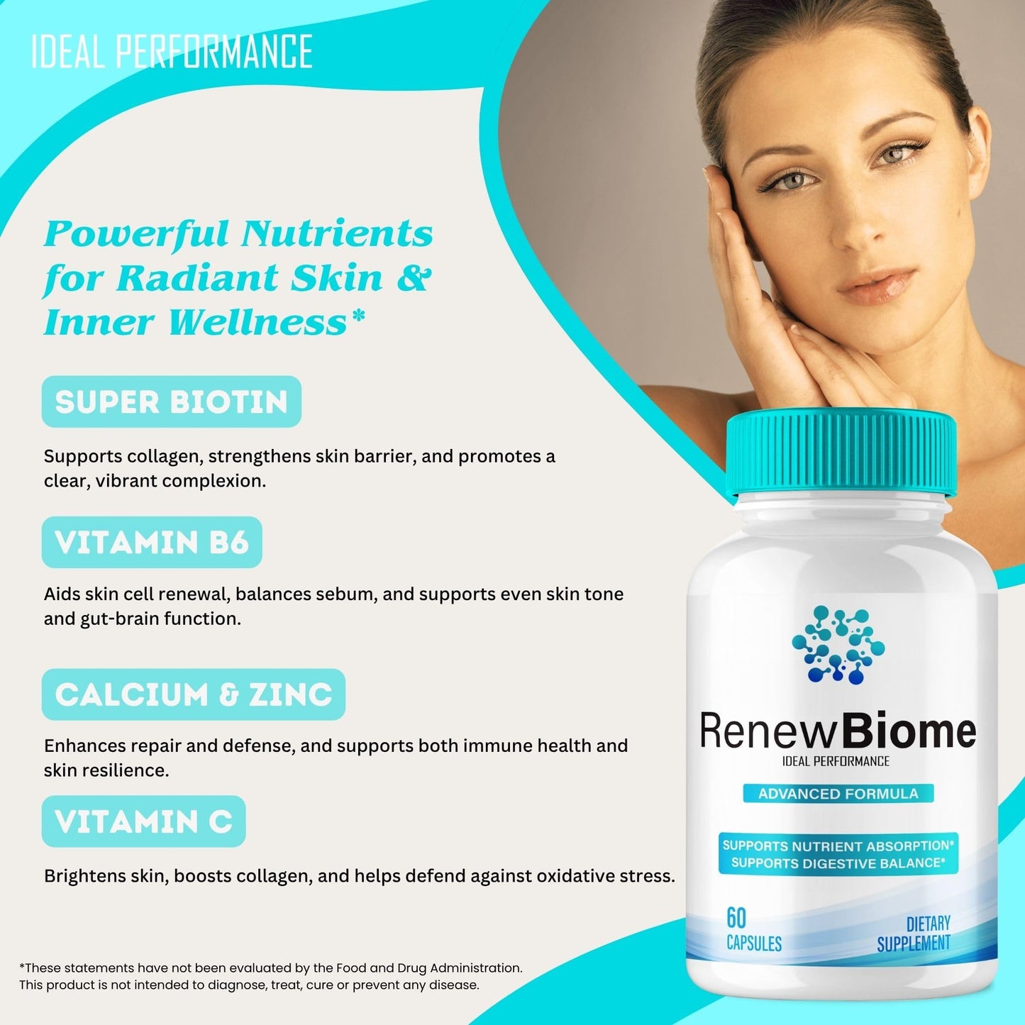 IDEAL PERFORMANCE Renew Biome Skin and Gut Capsules, 180 Capsules