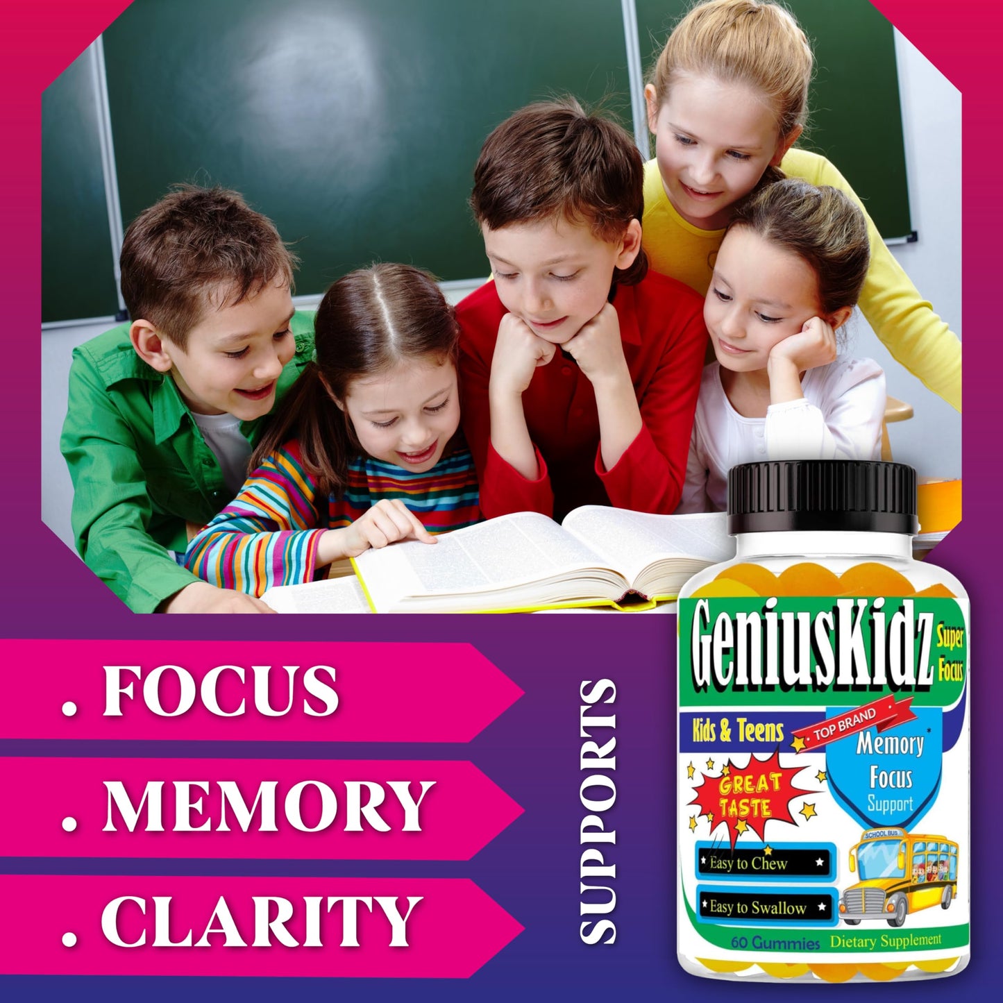 Celebrity LifeStyle Product Brain Support Focus Omega-3 Gummy Vitamin for Kids and Teens, 60 Count