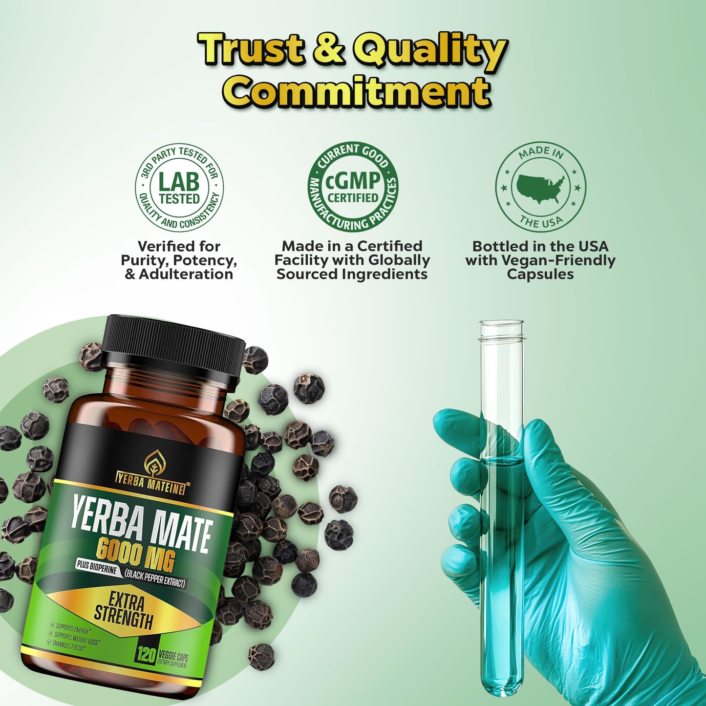 Yerba Mateine Extra Strength Yerba Mate High Potency Capsules, 60mg Caffeine per Capsule, 120 Capsules