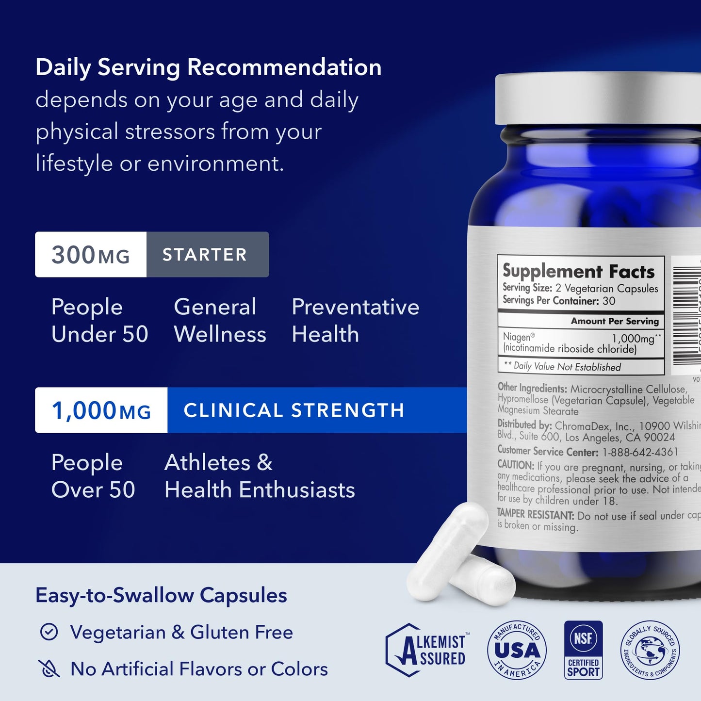 TRU NIAGEN Patented NAD+ Supplement Nicotinamide Riboside (NR) Capsule, 30 Capsules