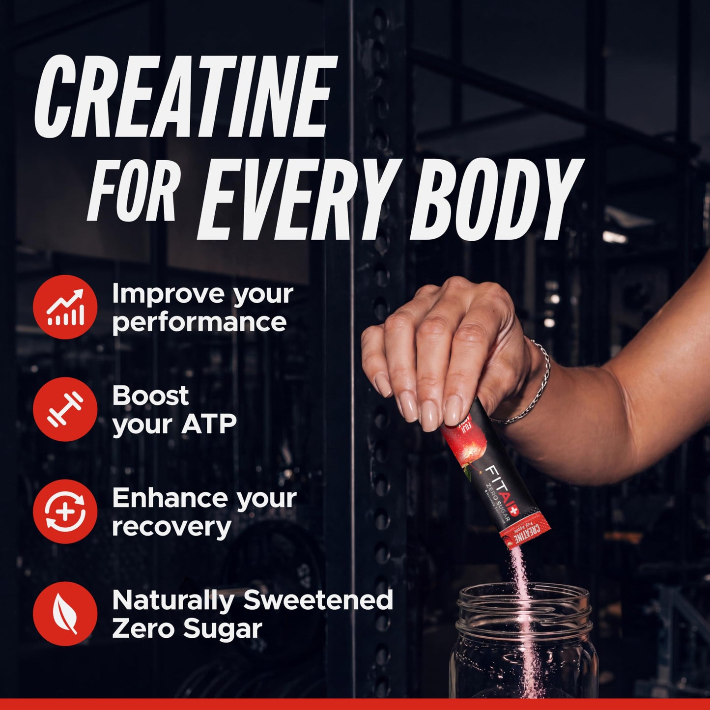 LIFEAID FITAID Creatine Monohydrate Powder with CreaPure, Fuji Apple Flavor, 14 Single-Serve Packs, 3.06 oz