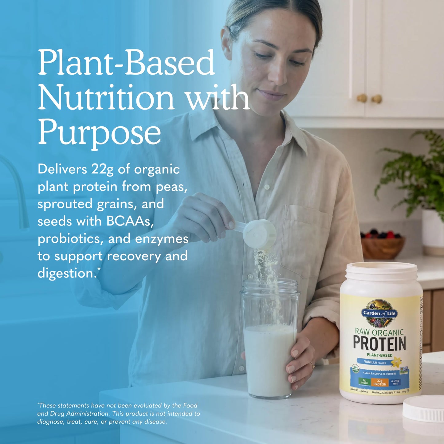 Garden of Life Vegan Protein Powder Vanilla, Probiotics & Digestive Enzymes, Gluten & Lactose Free, 1.37 lb