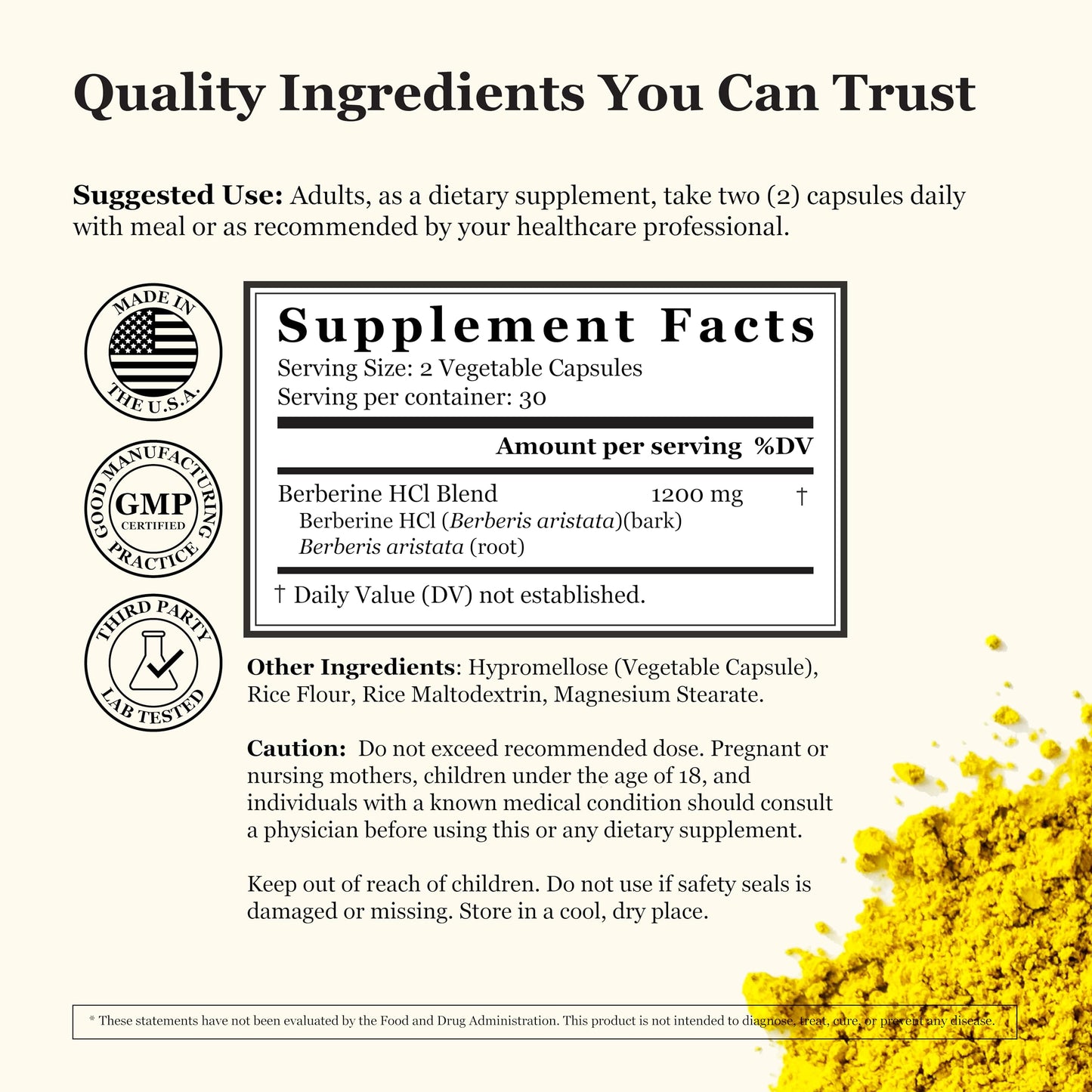 Tradewind Naturals Berberine HCl 1200mg Capsules, 60 Count
