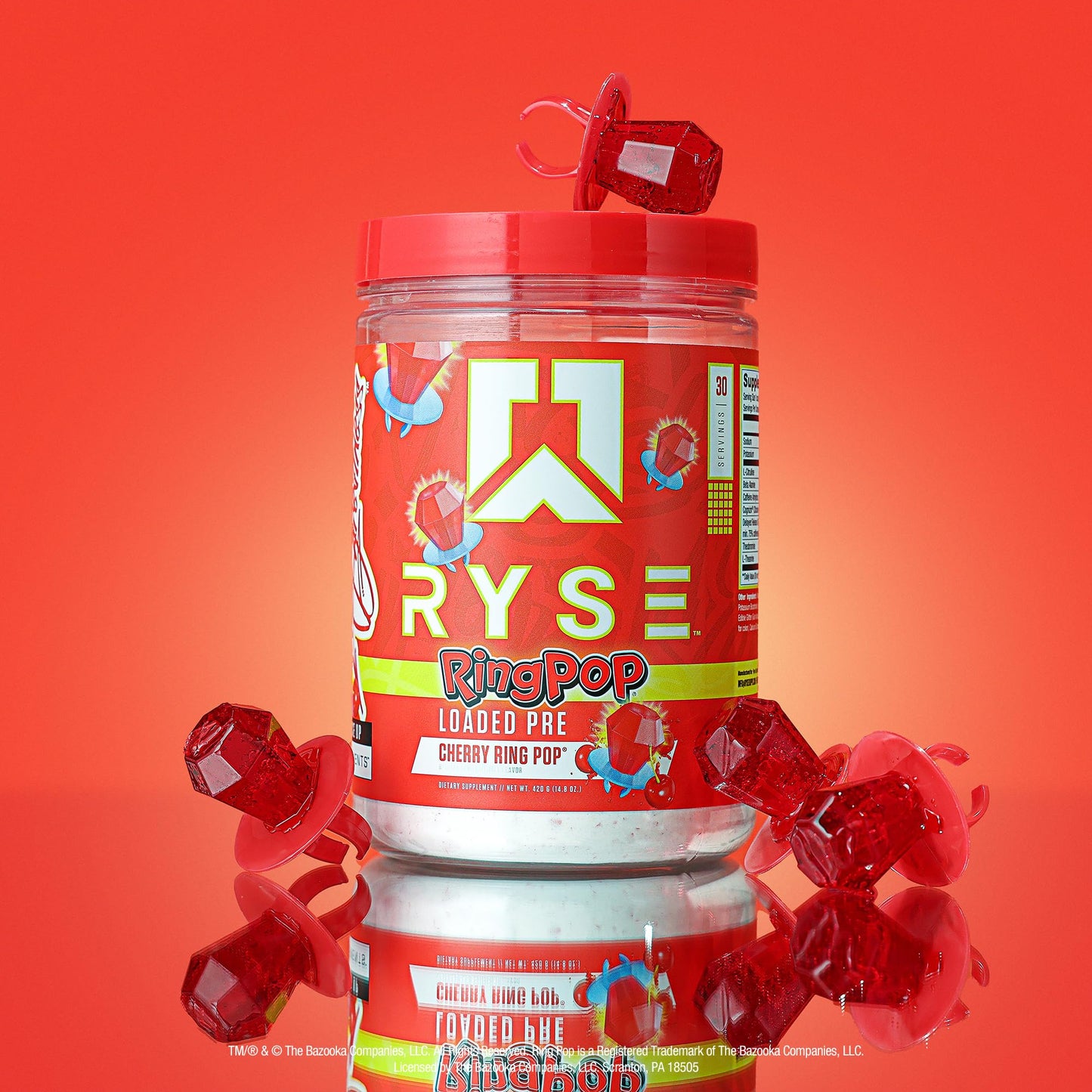 RYSE Up Supplements Loaded Pre Workout Powder Ring Pop Cherry 14.8 Ounce