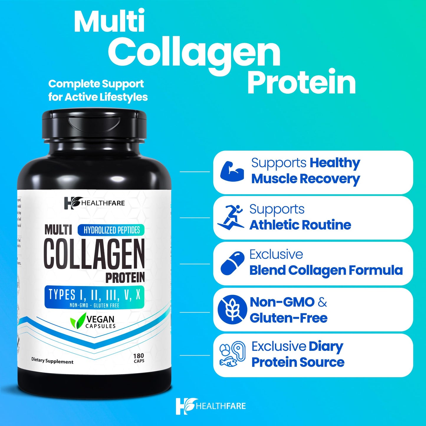 Healthfare Multi Collagen Protein Capsules for Women & Men - 180 Count