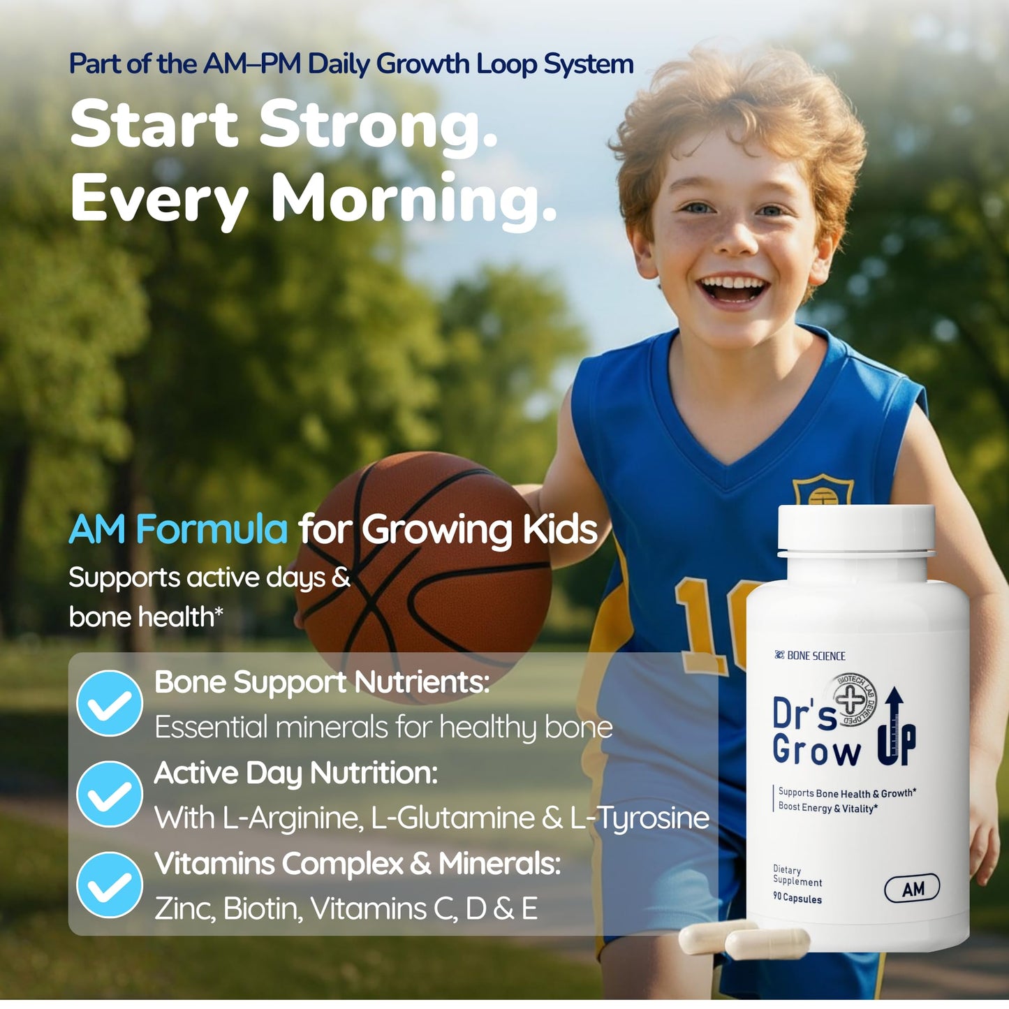 BONE SCIENCE Dr's Grow UP AM & PM Bone Support for Kids & Teens D3 K2 MK-7 Capsule, Tablet 180
