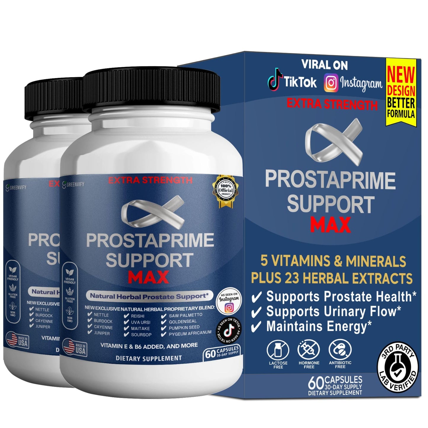 GREENVIFY Prostaprime Support Max Extra Strength Prostate Supplement Herbal Blend with Saw Palmetto 60 Capsules