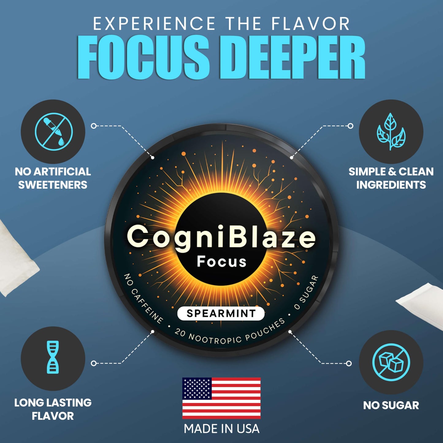 CogniBlaze Nootropic Pouches Caffeine Free Spearmint Caplets 80 Count