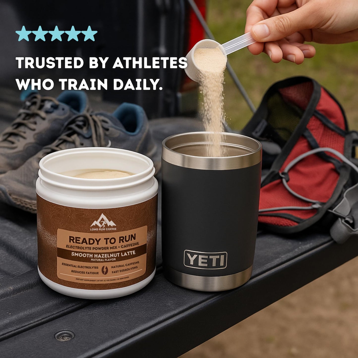 Long Run Coffee Ready to Run Electrolytes + Caffeine Powder Mix Hazelnut Latte, Powder, 5.7 oz