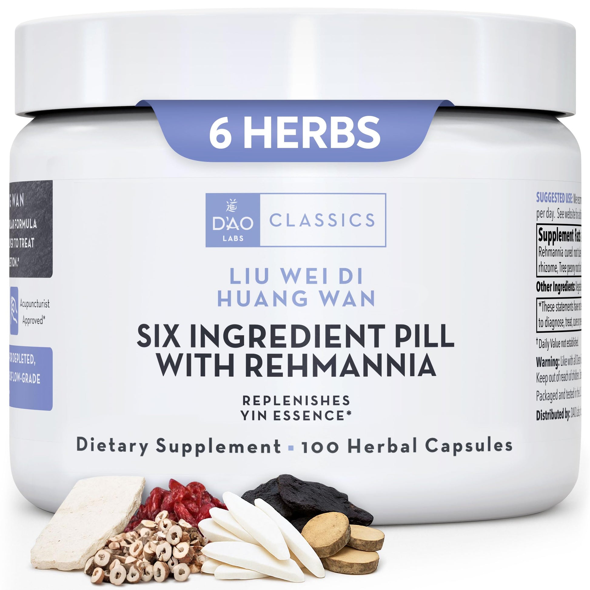 DAO Labs Six Ingredient Pill with Rehmannia Liu Wei Di Huang Wan Capsules, 100 Count