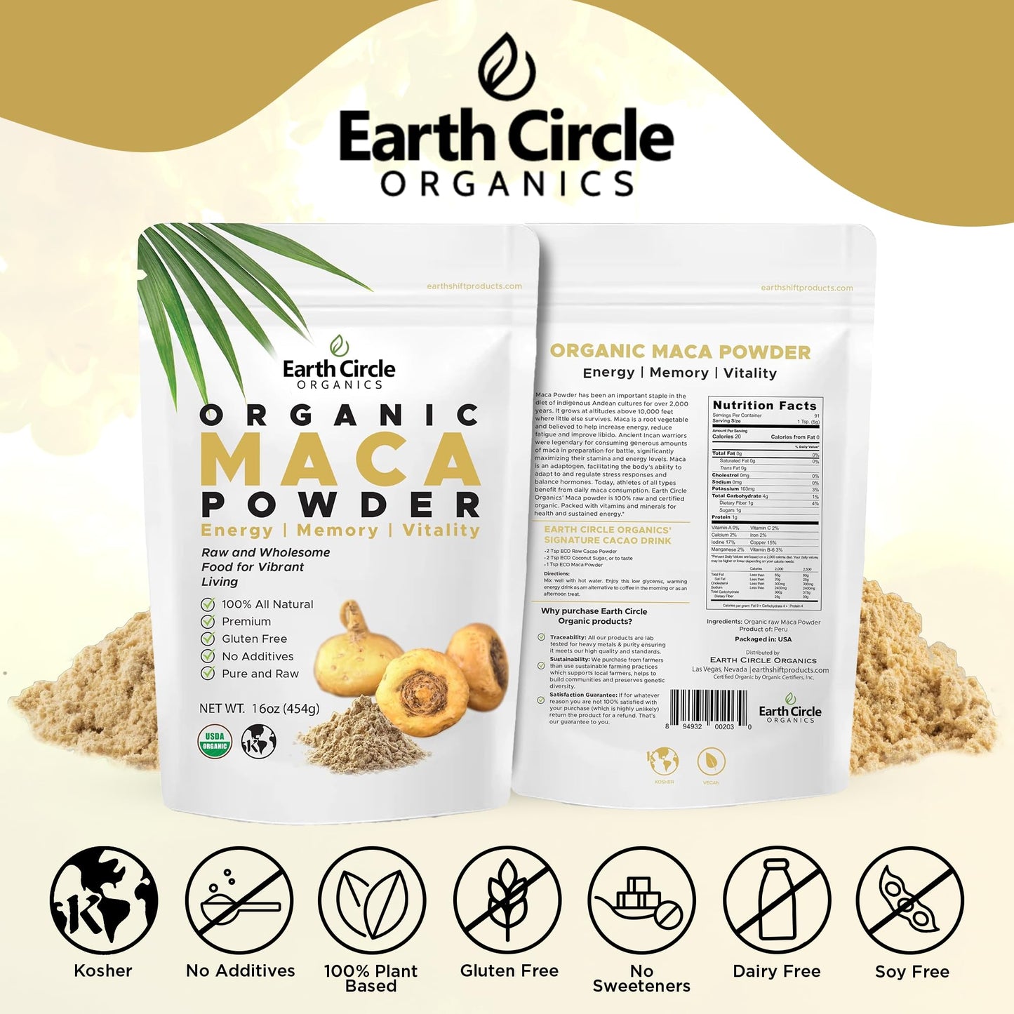 Earth Circle Organics Yellow Maca Root Powder 16 oz