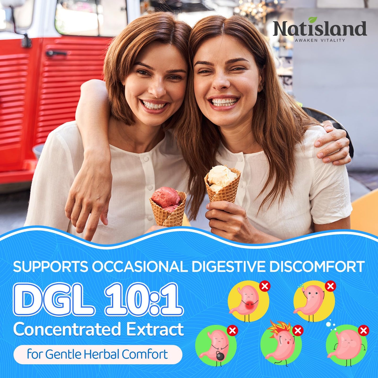 NATISLAND DGL & Zinc Carnosine Gummies Daily Digestive Comfort Support Deglycyrrhizinated Licorice Extract & Gentle Gut Blend, Sugar-Free, Non-GMO, 120 Gummies