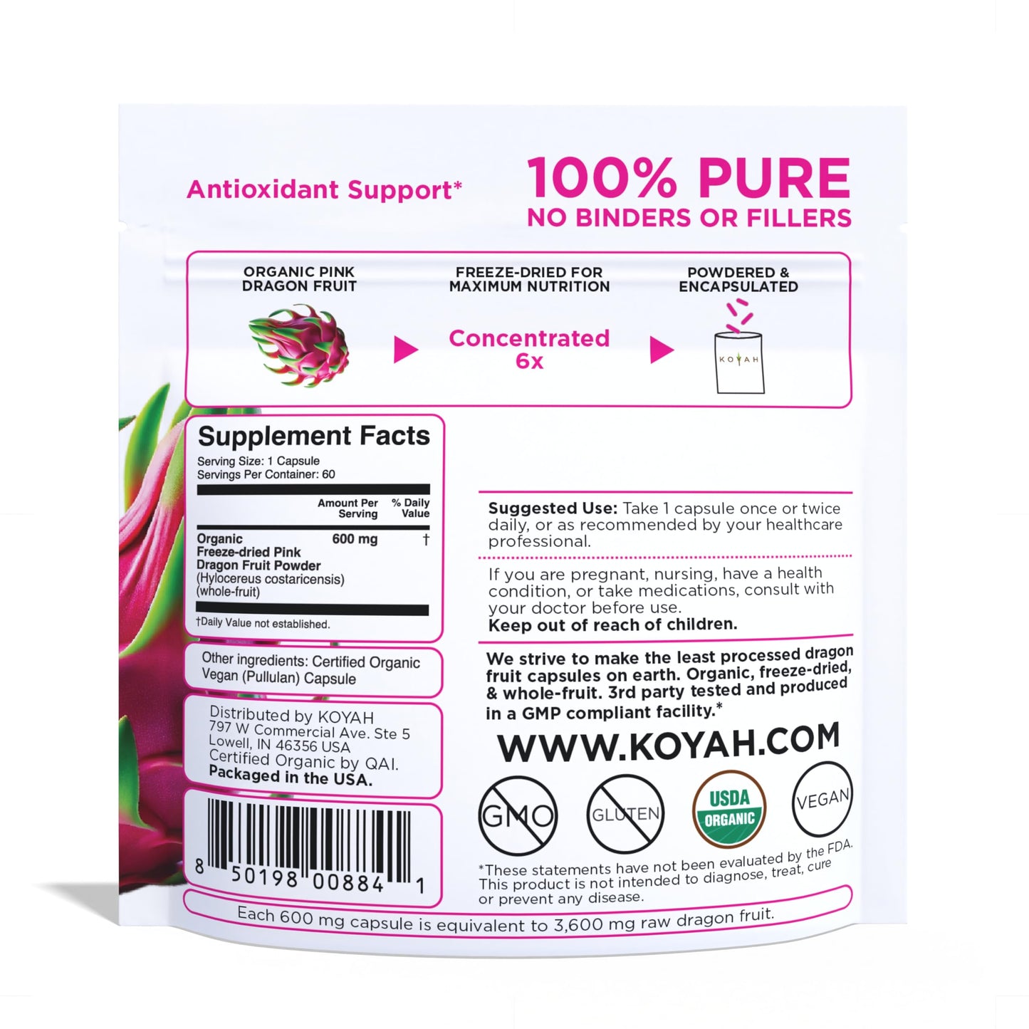 KOYAH Organic Dragon Fruit Capsule 60 Count