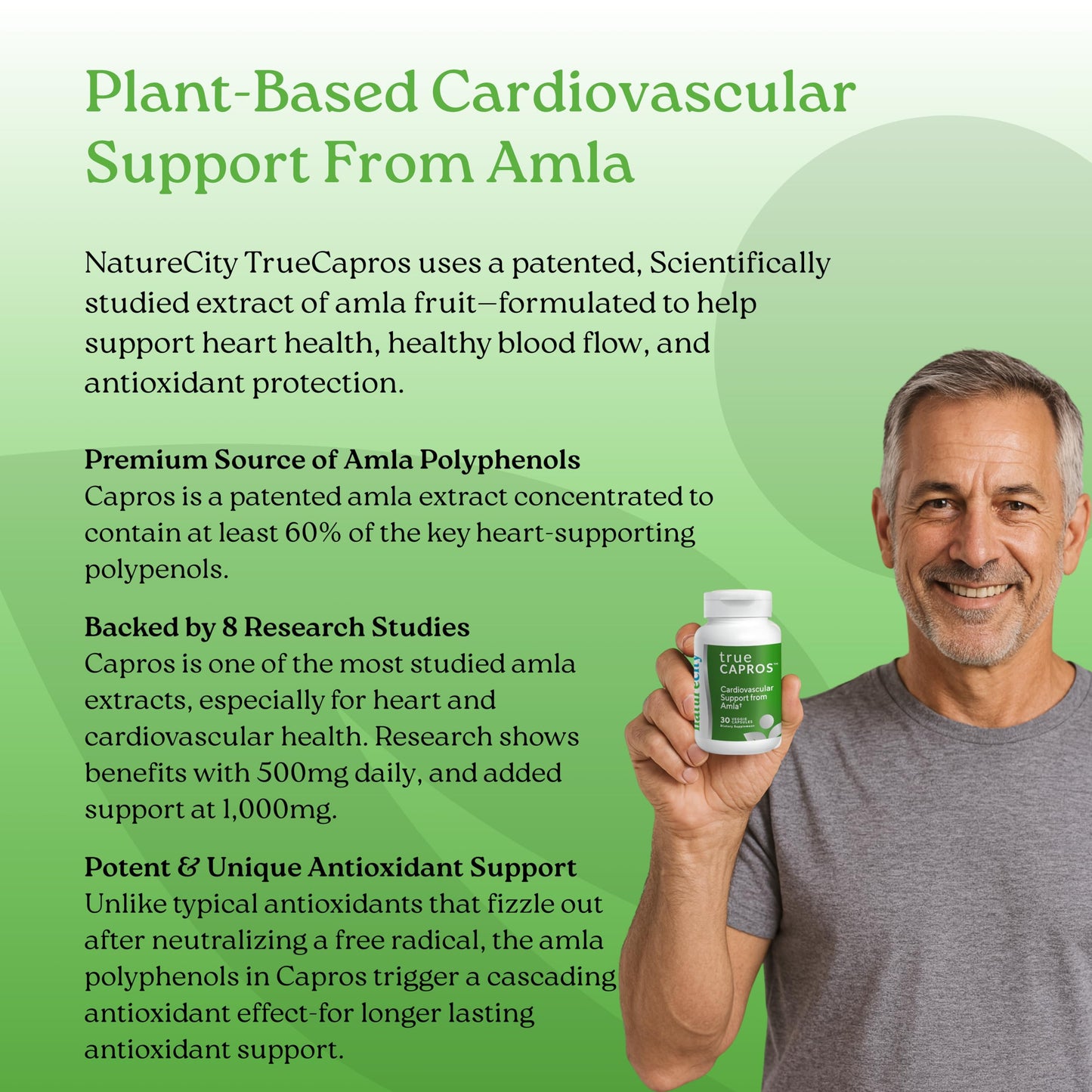 NatureCity True-Capros Amla Fruit Extract Supplement Polyphenol Antioxidant Power Supports Cardiovascular Heart Health 30 Capsules