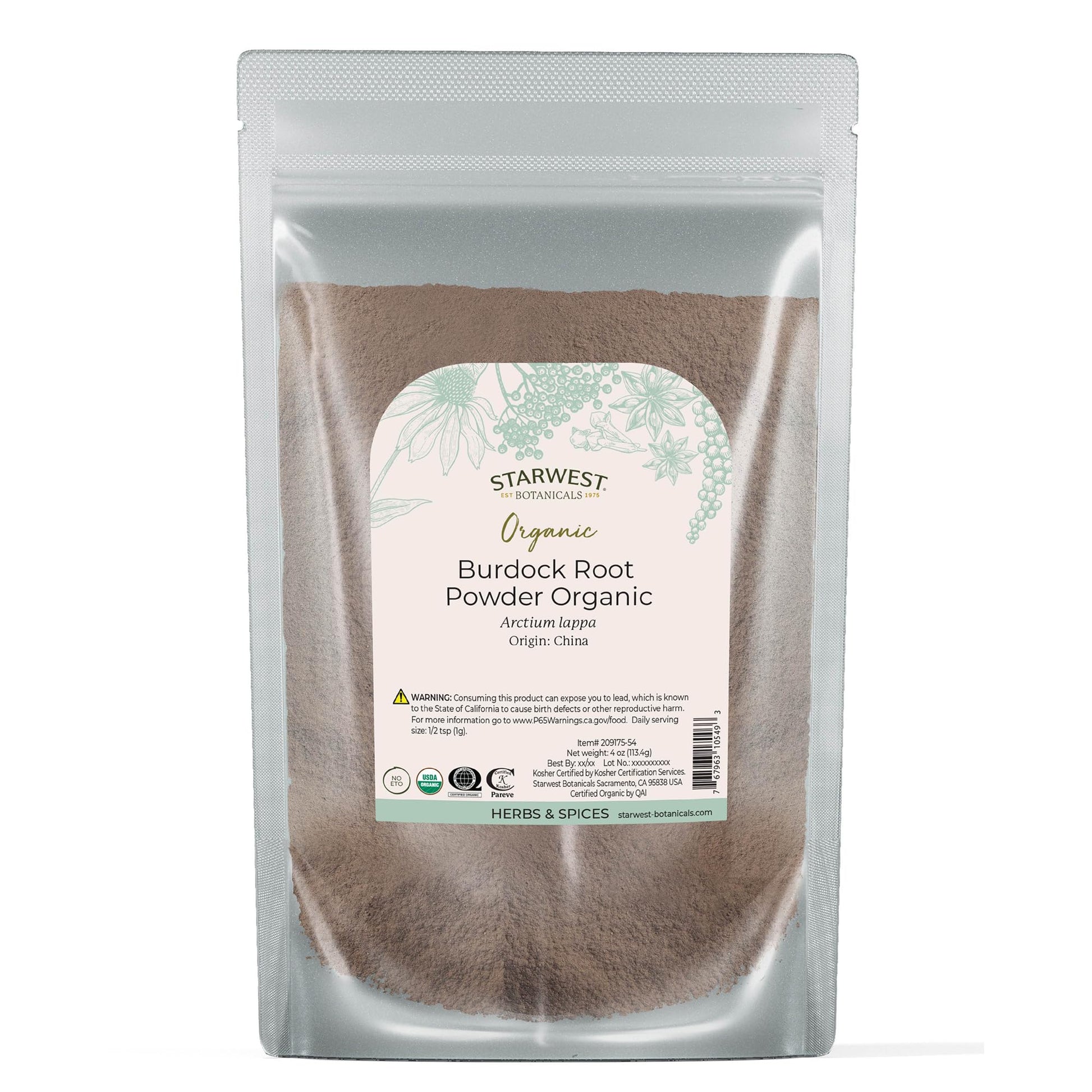Starwest Botanicals Burdock Root Powder Organic, 4 oz
