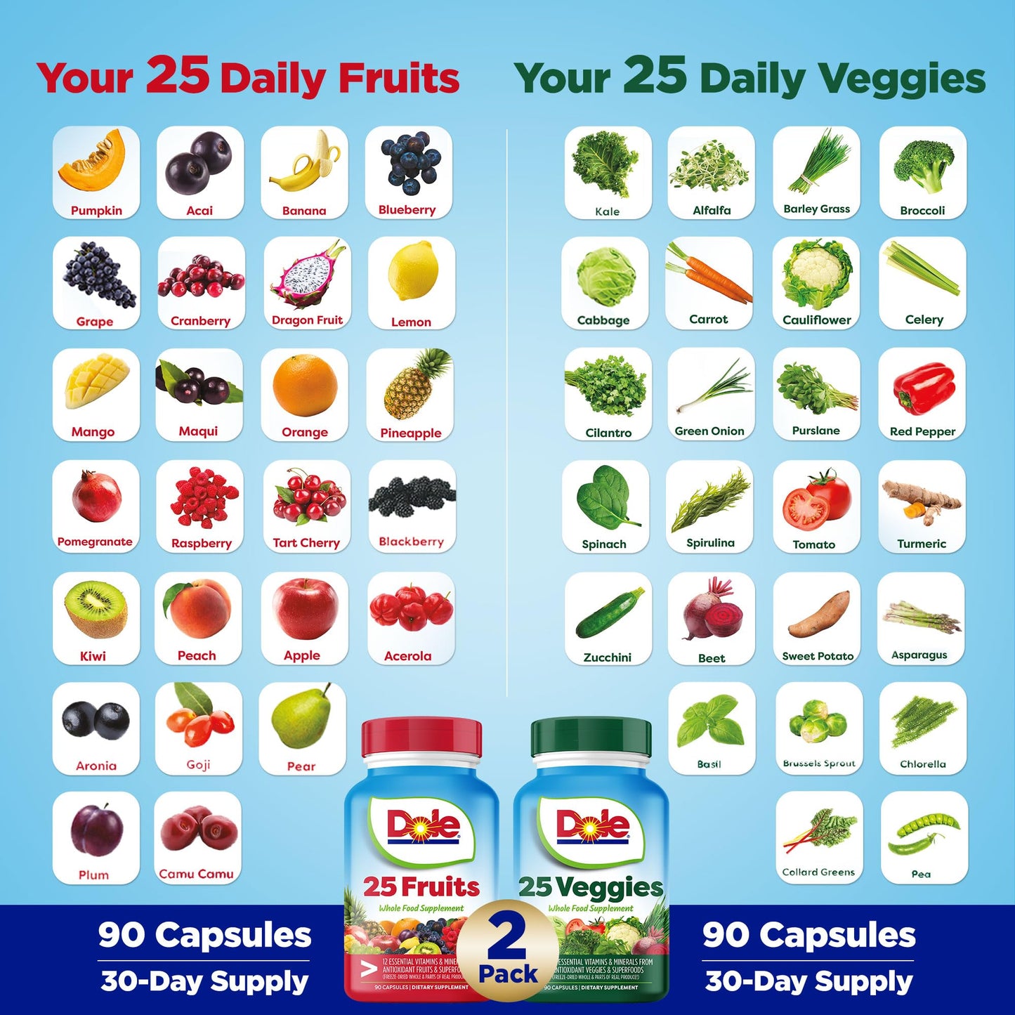 Dole Daily Fruits and Veggies Supplement, 180 Capsules