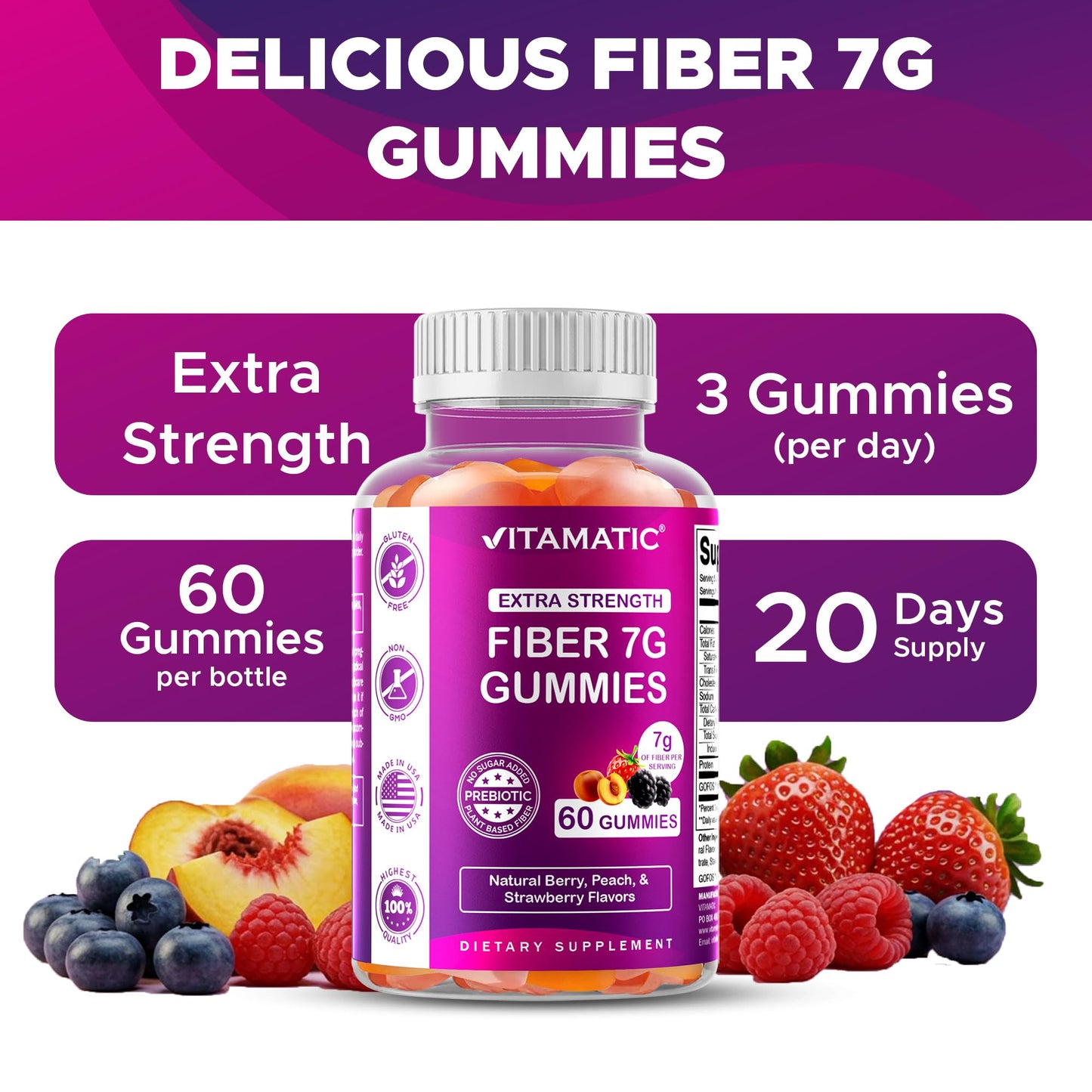 Vitamatic Prebiotic Fiber Gummies 120 Count