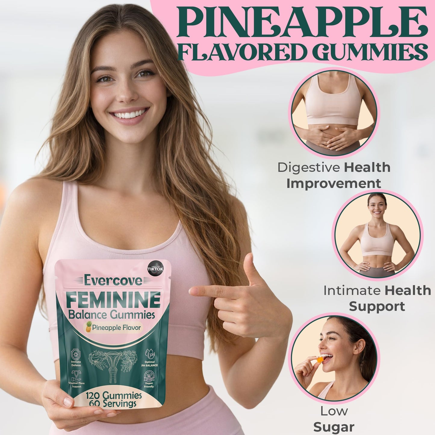 Evercove Premium Feminine Balance Gummies for Women, 120 Count