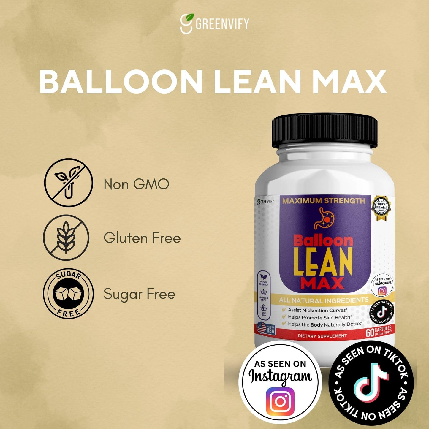 GREENVIFY Balloon Lean Max Maximum Strength Dietary Supplement Capsule, 60 Capsules