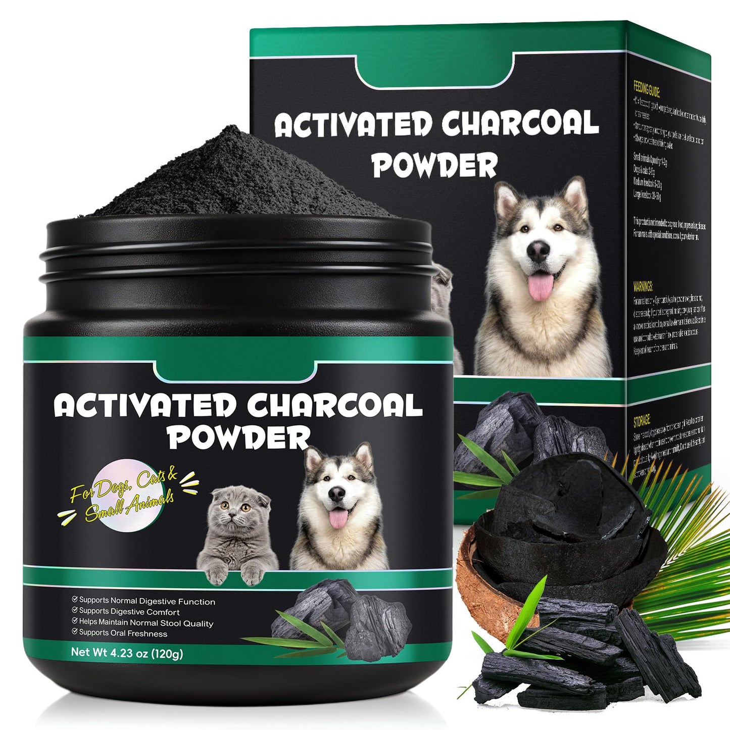 AIQIUSHA Activated Charcoal Powder for Dogs & Cats, 120 g