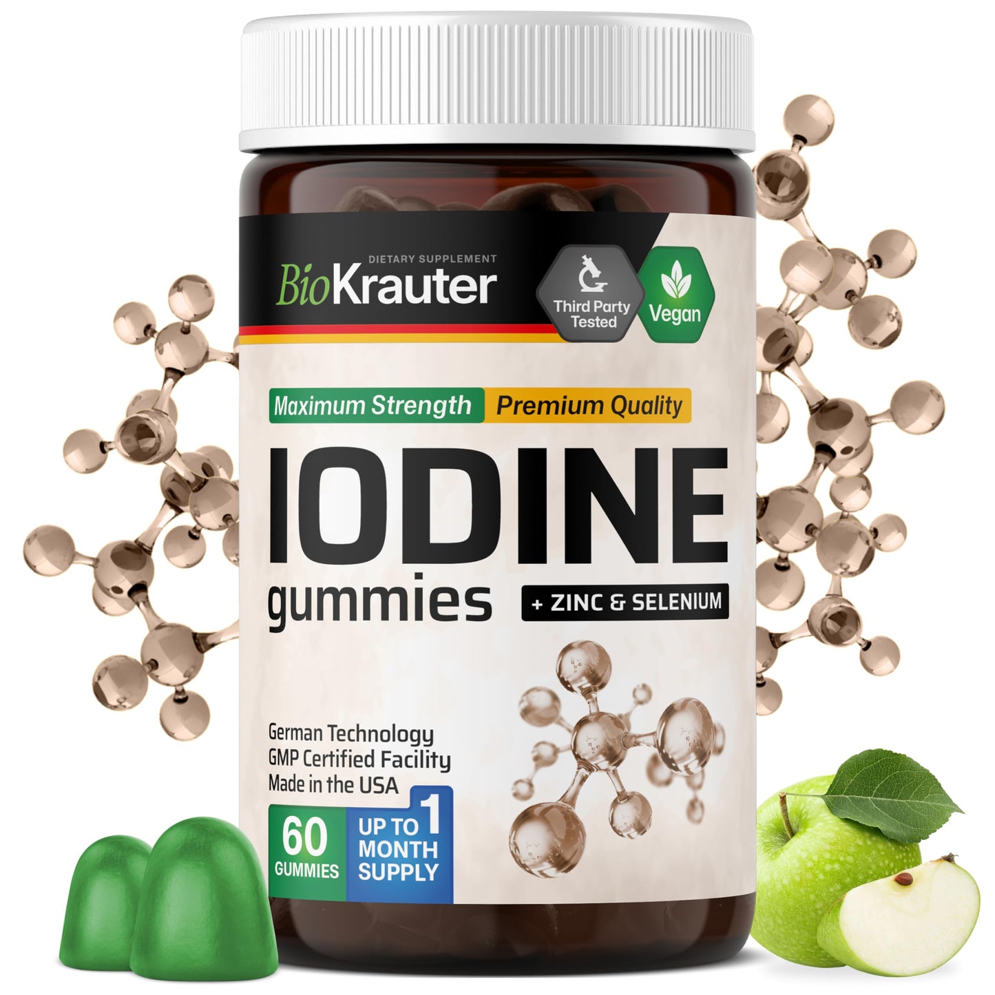 BIO KRAUTER Iodine with Zinc & Selenium for Thyroid Support Gummies 60 Gummies