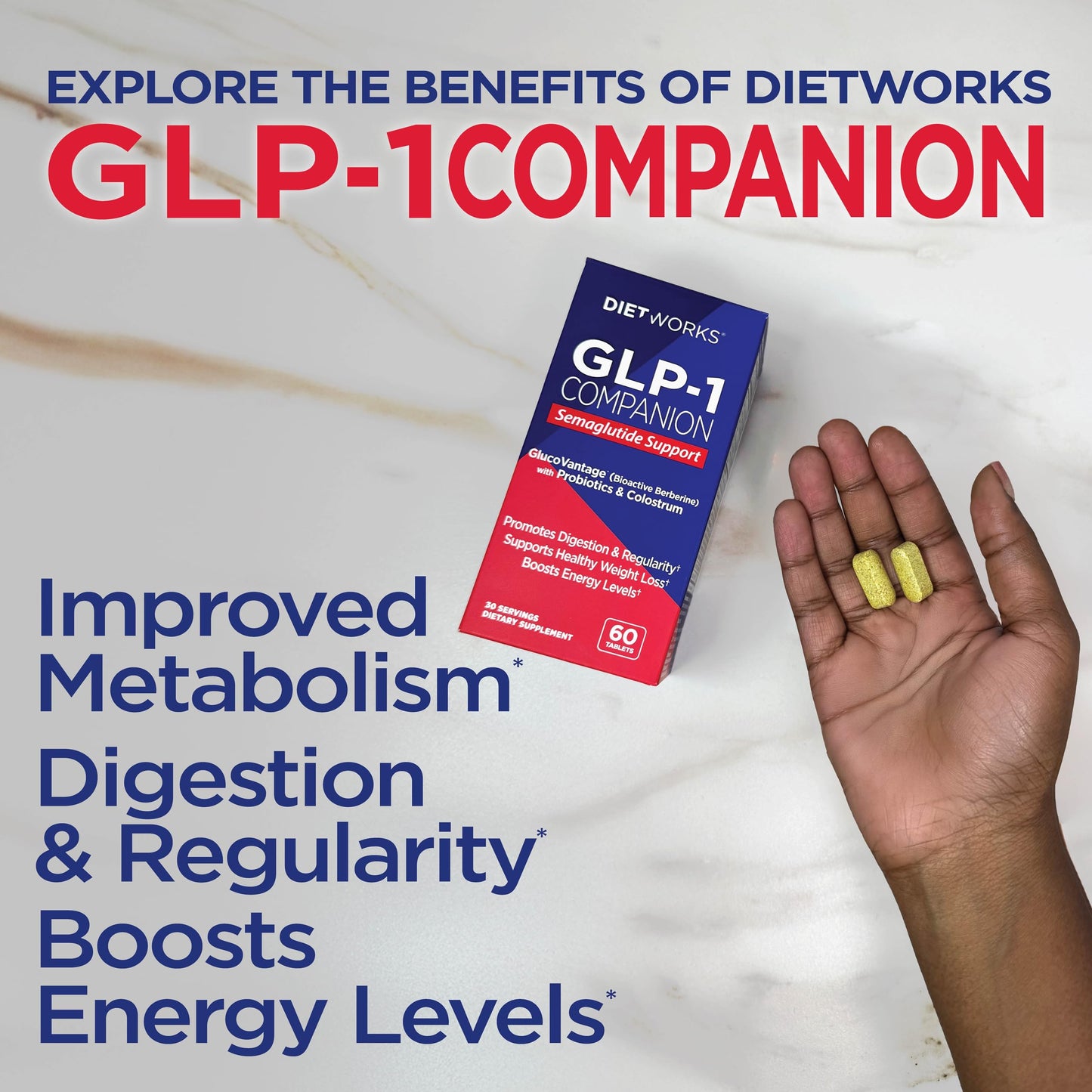 DietWorks GLP-1 Companion, Semaglutide Support Tablet, 60 Tablets
