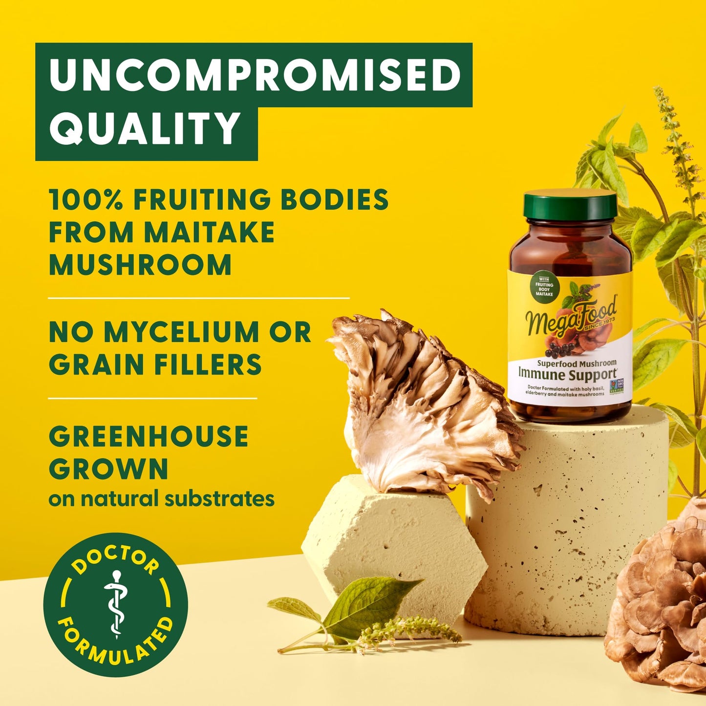 MegaFood Superfood Mushroom Immune Support Maitake Mushroom Supplement with Elderberry & Holy Basil to Help Support a Healthy Immune System Doctor Formulated Vegan, 60 Capsules