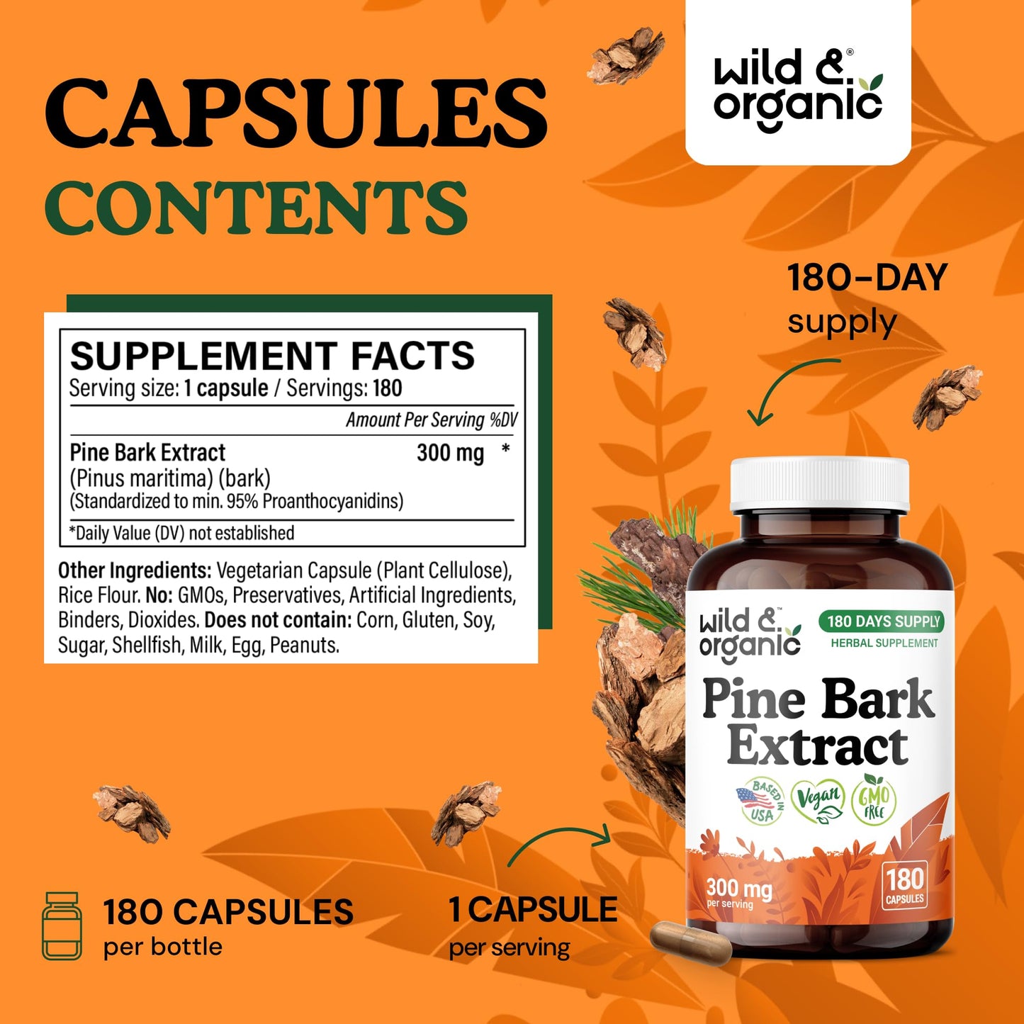 Wild & Organic Pine Bark Extract Capsules 180 Capsules