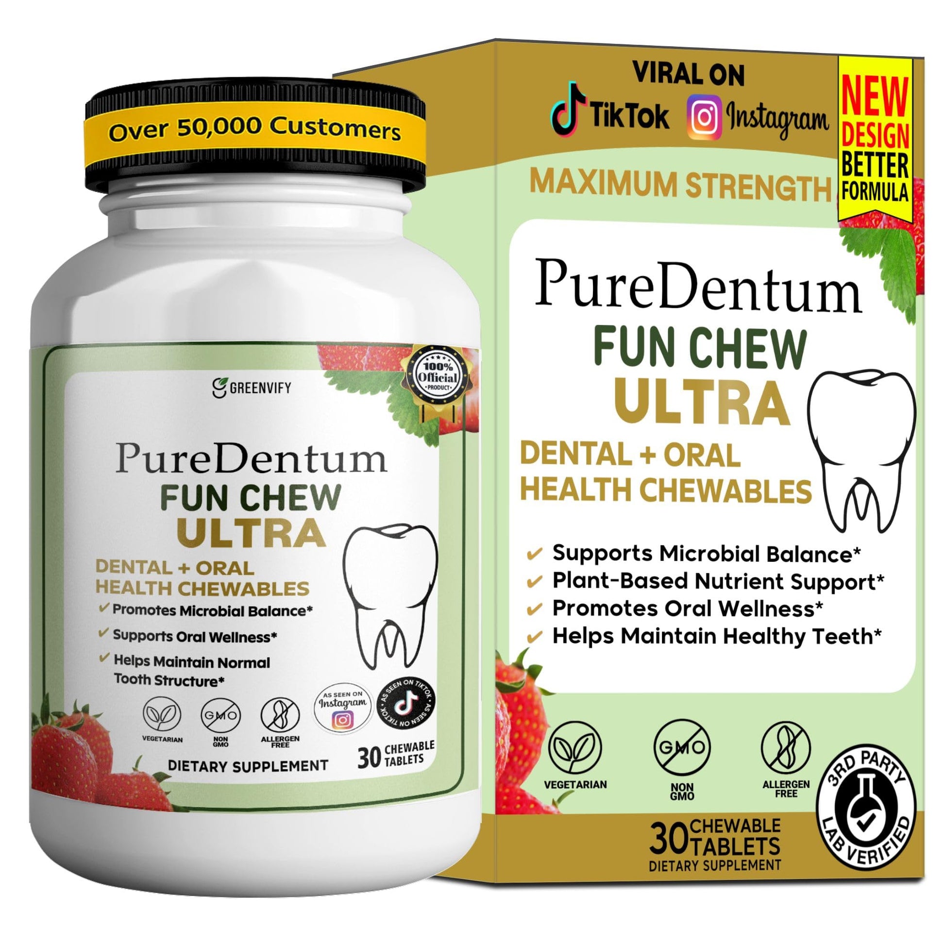 GREENVIFY PureDentum Fun Ultra Dental + Oral Health Probiotic Capsules, 3-Strain Probiotic, 60 Capsules