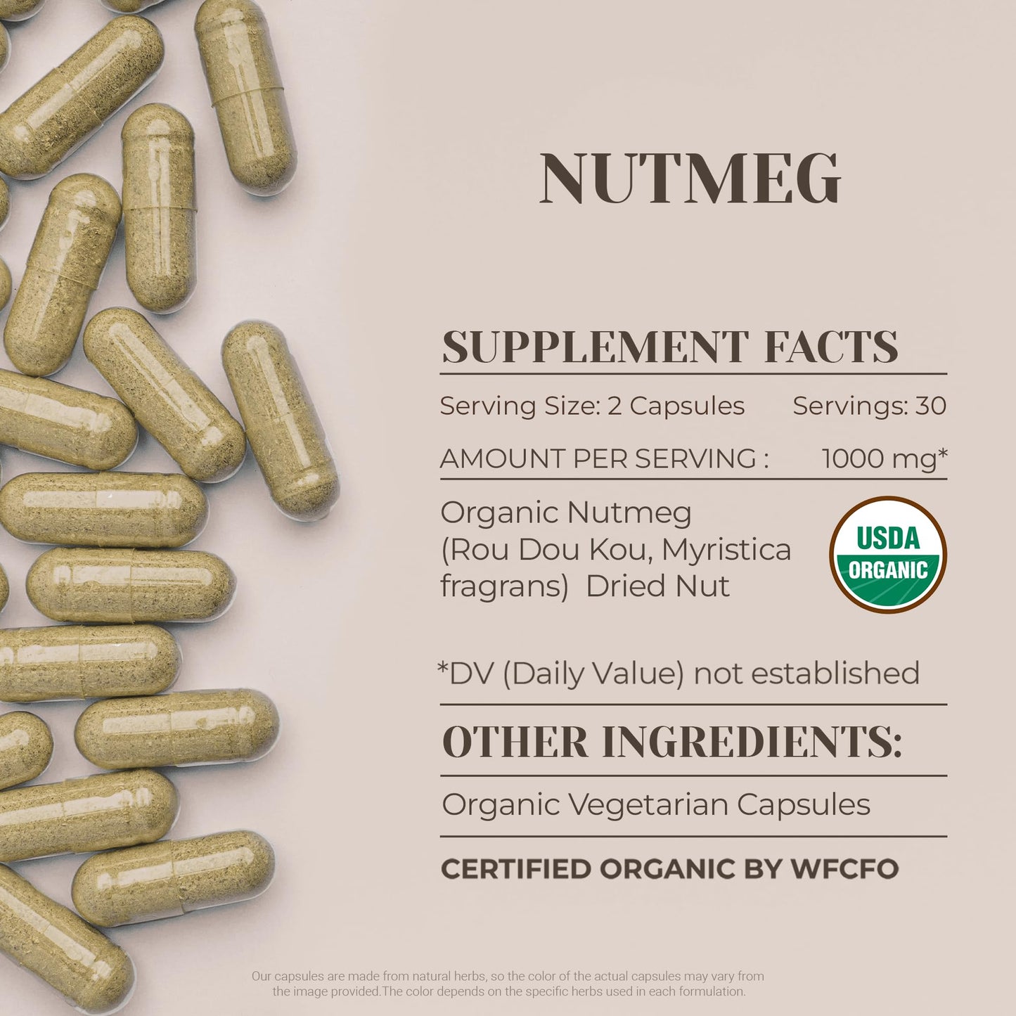 Garden Organics Nutmeg USDA Organic Capsules, 60 Count