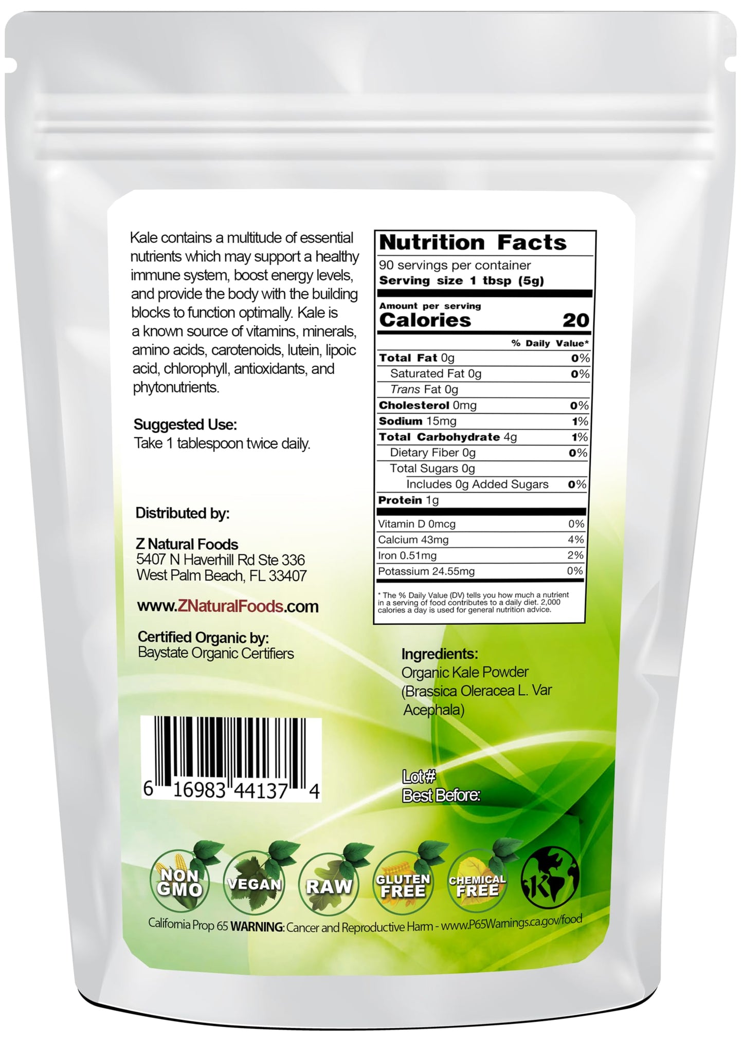 Z Natural Foods Organic Kale Powder 16 oz