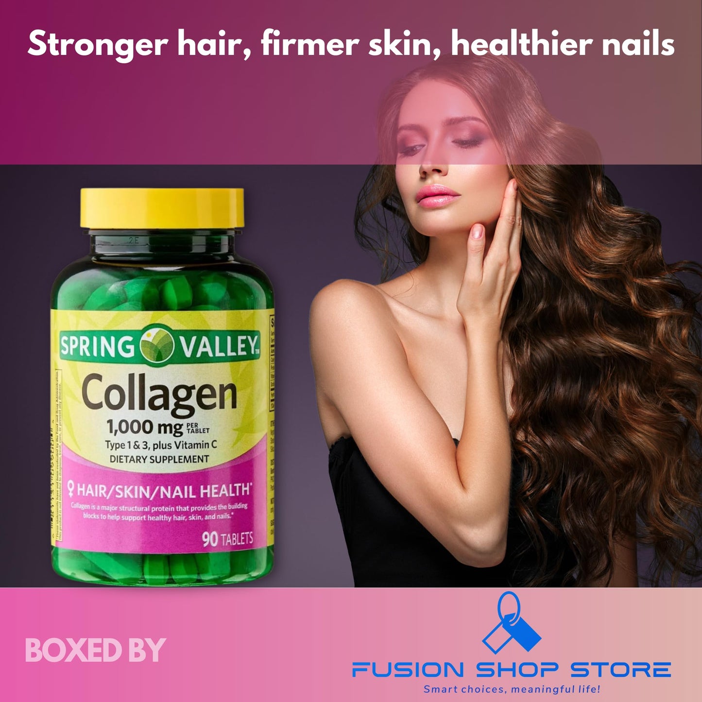 Fusion Shop Store Collagen Plus Vitamin C Tablets 1000mg Hair Skin and Nails, 90 Tablets