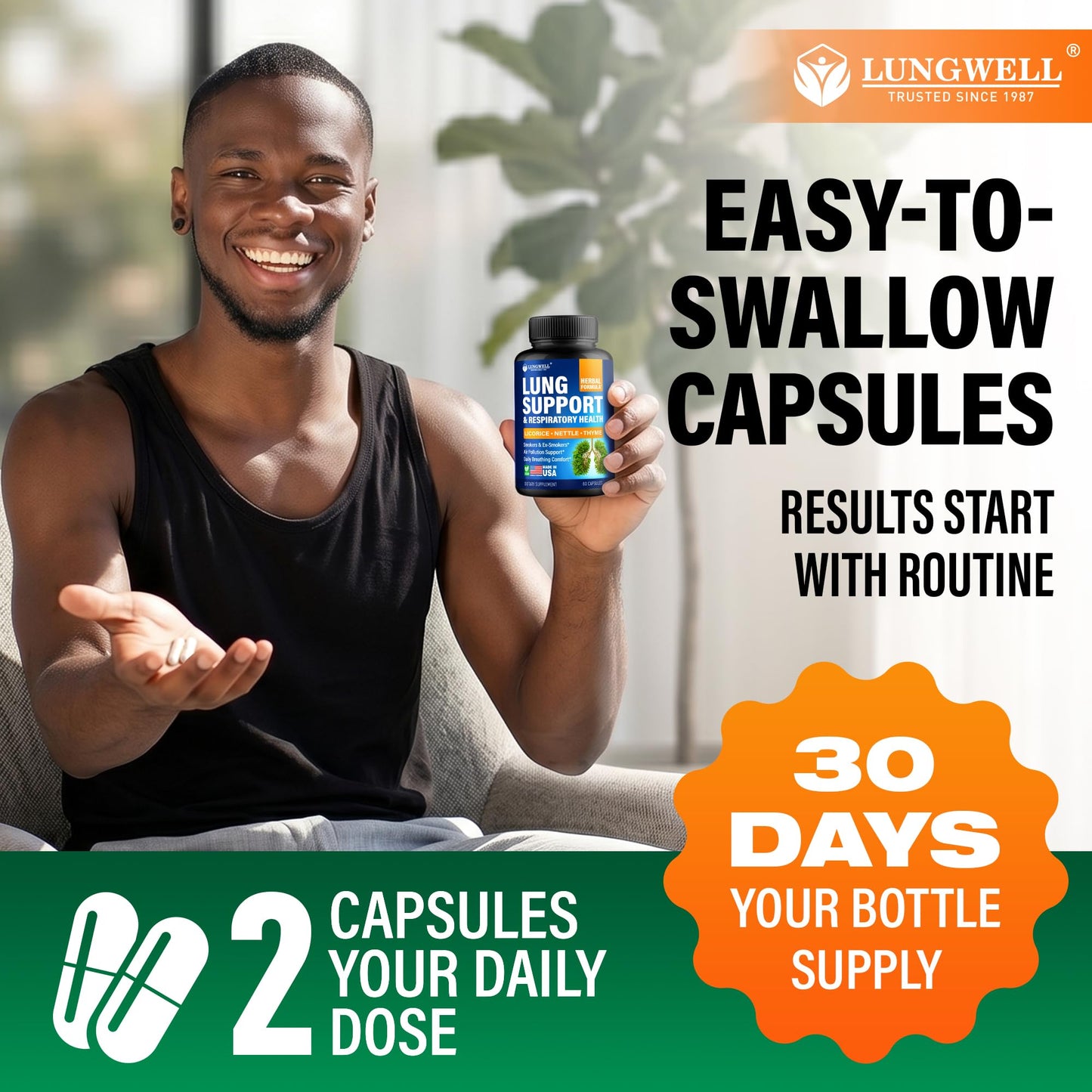 LUNGWELL Quit Smoking Aid for Lung Cleanse & Support Capsules, 60 Count