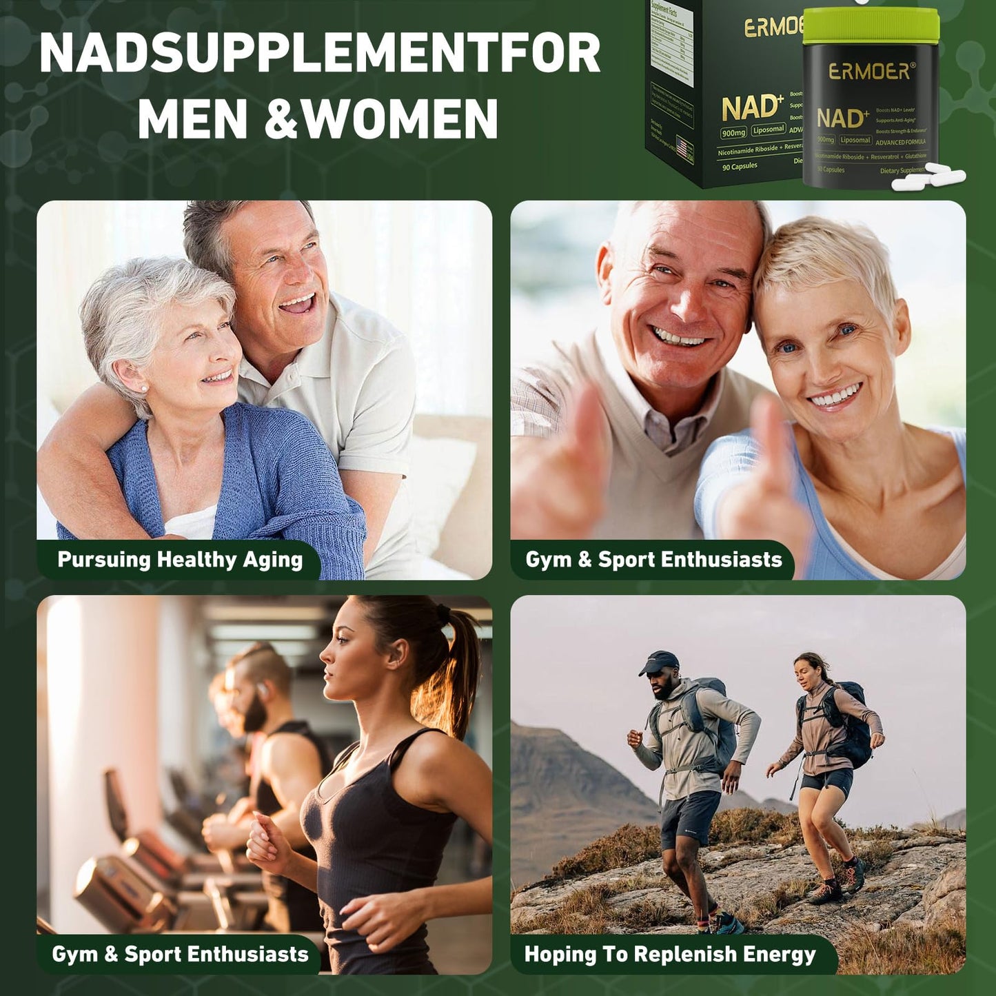 ERMOER NAD Liposomal Nicotinamide Riboside with Resveratrol & Quercetin 900mg Chewable, 90 Count