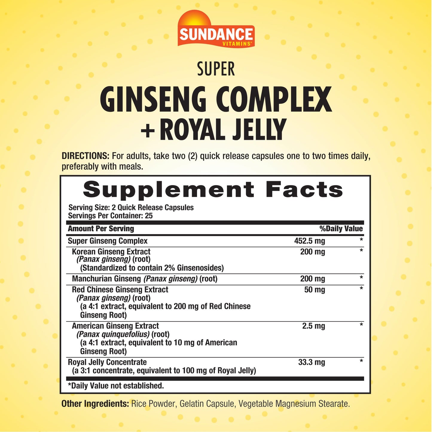 Sundance Super Ginseng Complex with Royal Jelly Quick Release Capsules, 50 Count