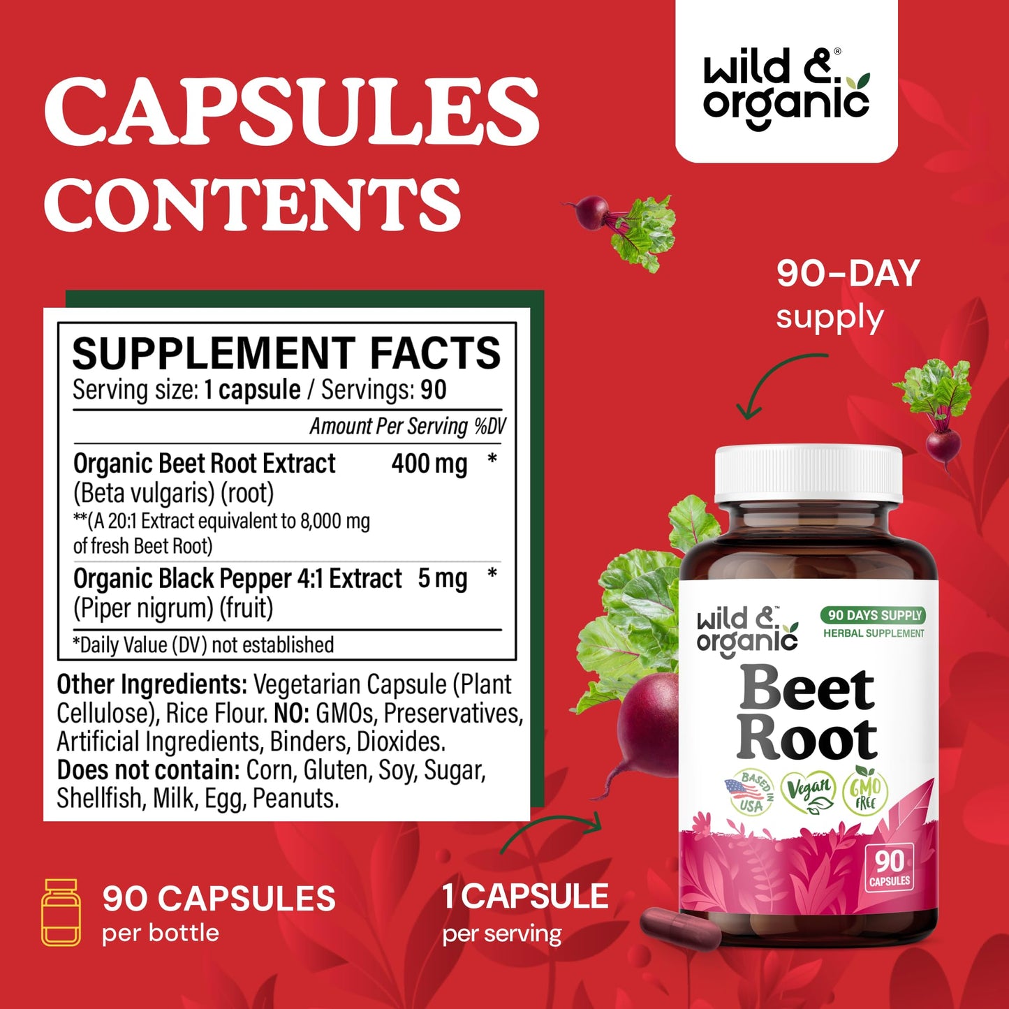 Wild & Organic Beet Root Capsules, 90 Count