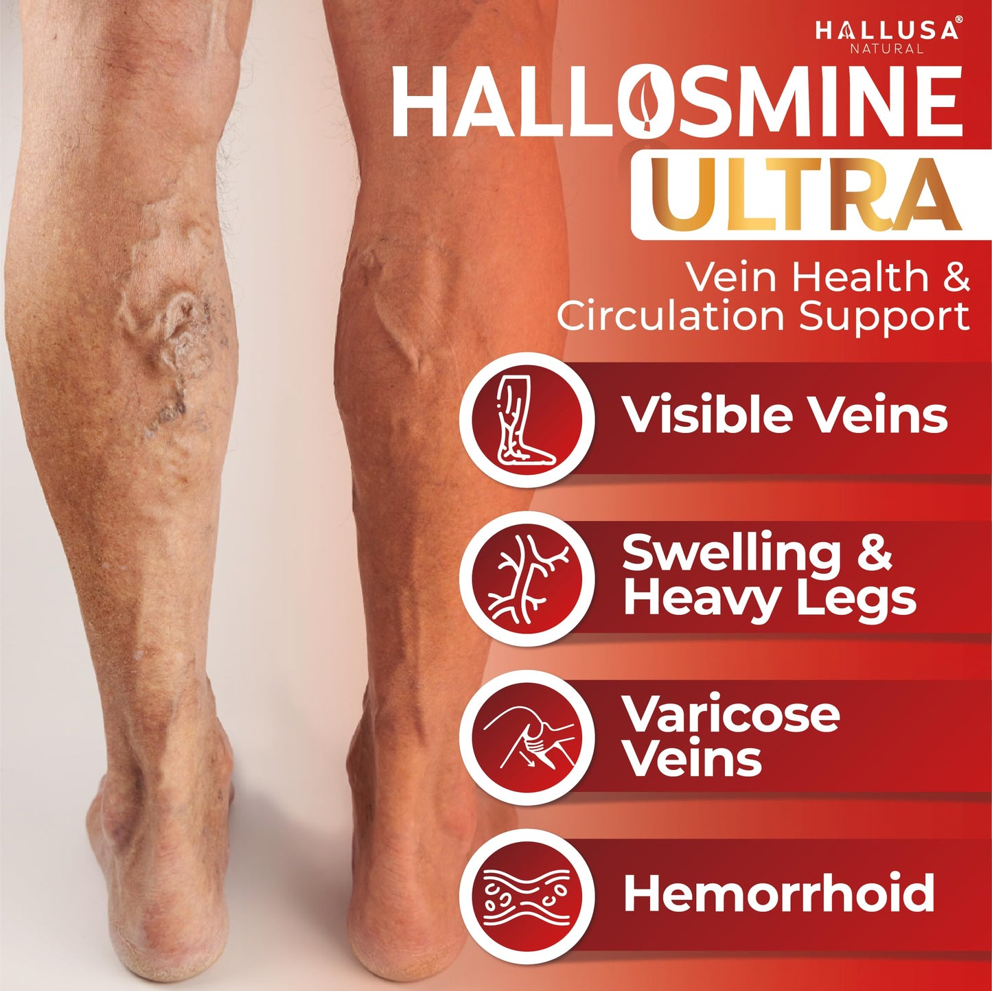 Hallusa Natural Hallosmine Ultra Diosmin 500mg & Hesperidin 150mg – Heavy Legs, Swelling & Vein - Blood Circulation Supplements Capsules, 60 Capsules