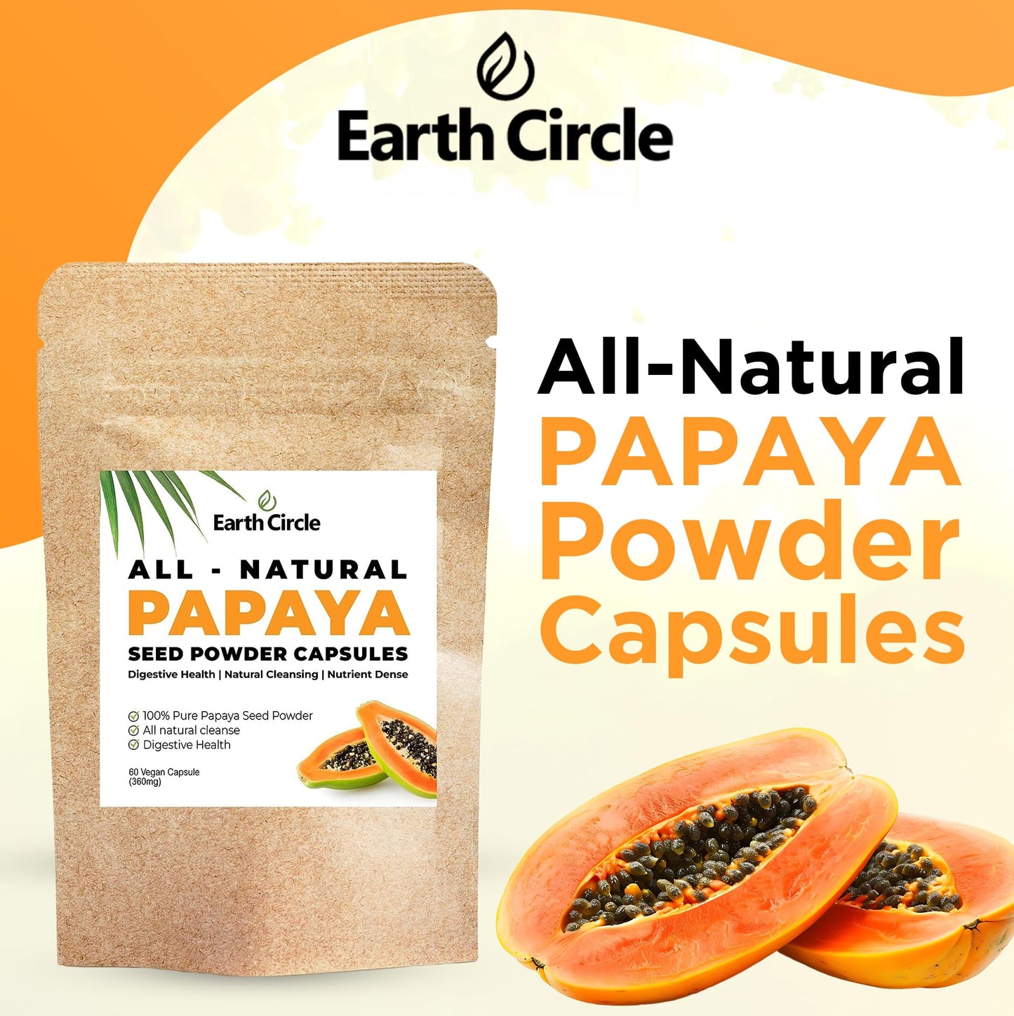Earth Circle Organics Papaya Seed Powder Capsules 180 Capsules