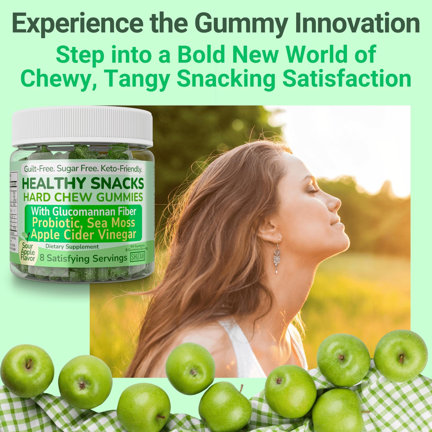 SHIZAM High-Fiber Keto Gummies with Chromium Picolinate, Seamoss, Apple Cider Vinegar & Irish Sea Moss, 64 Count