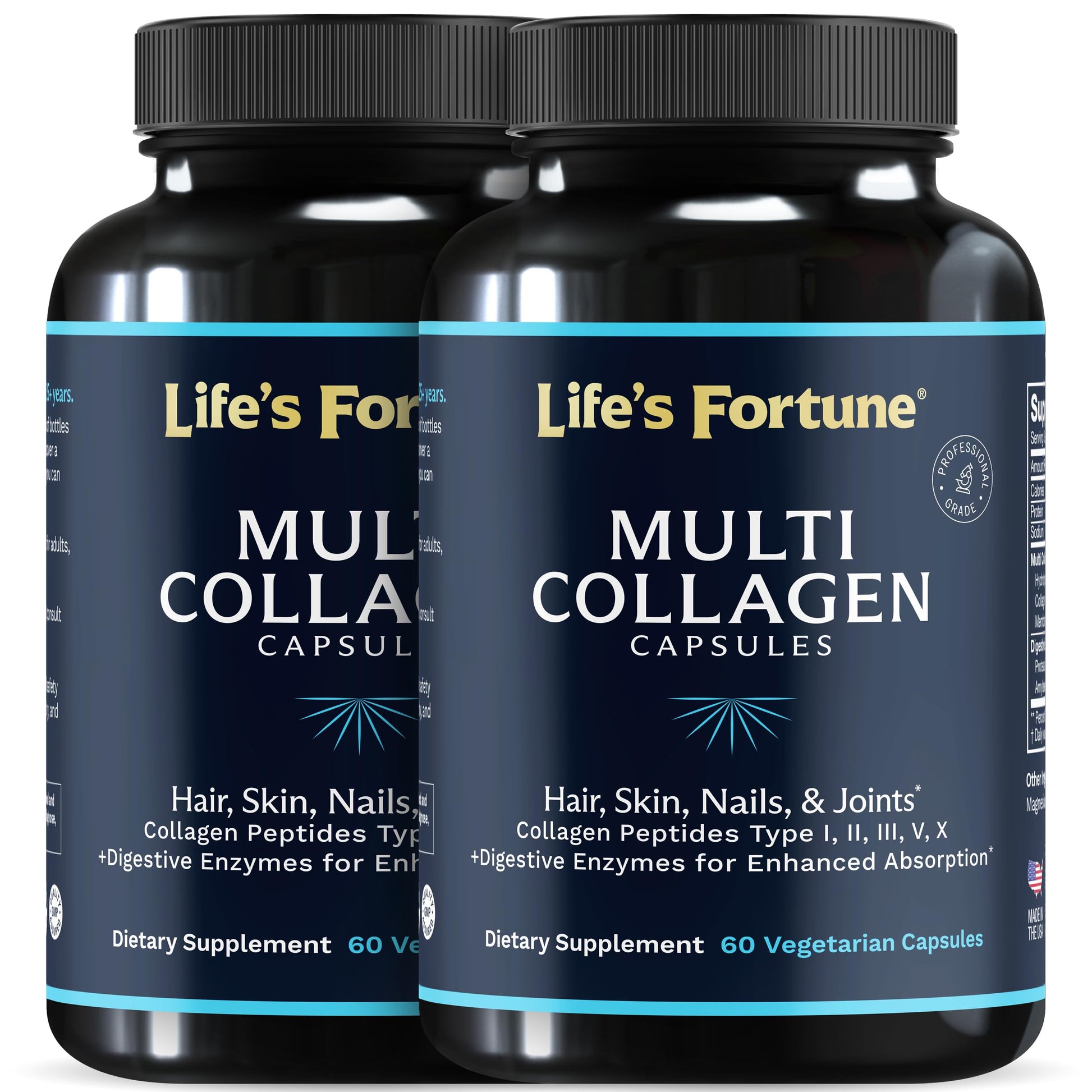 Lewis Labs Multi Collagen Peptides Types I, II, III, V & X Hydrolyzed Protein Capsules – Grass-Fed, Digestive Enzyme Blend – Unflavored, 60 Capsules