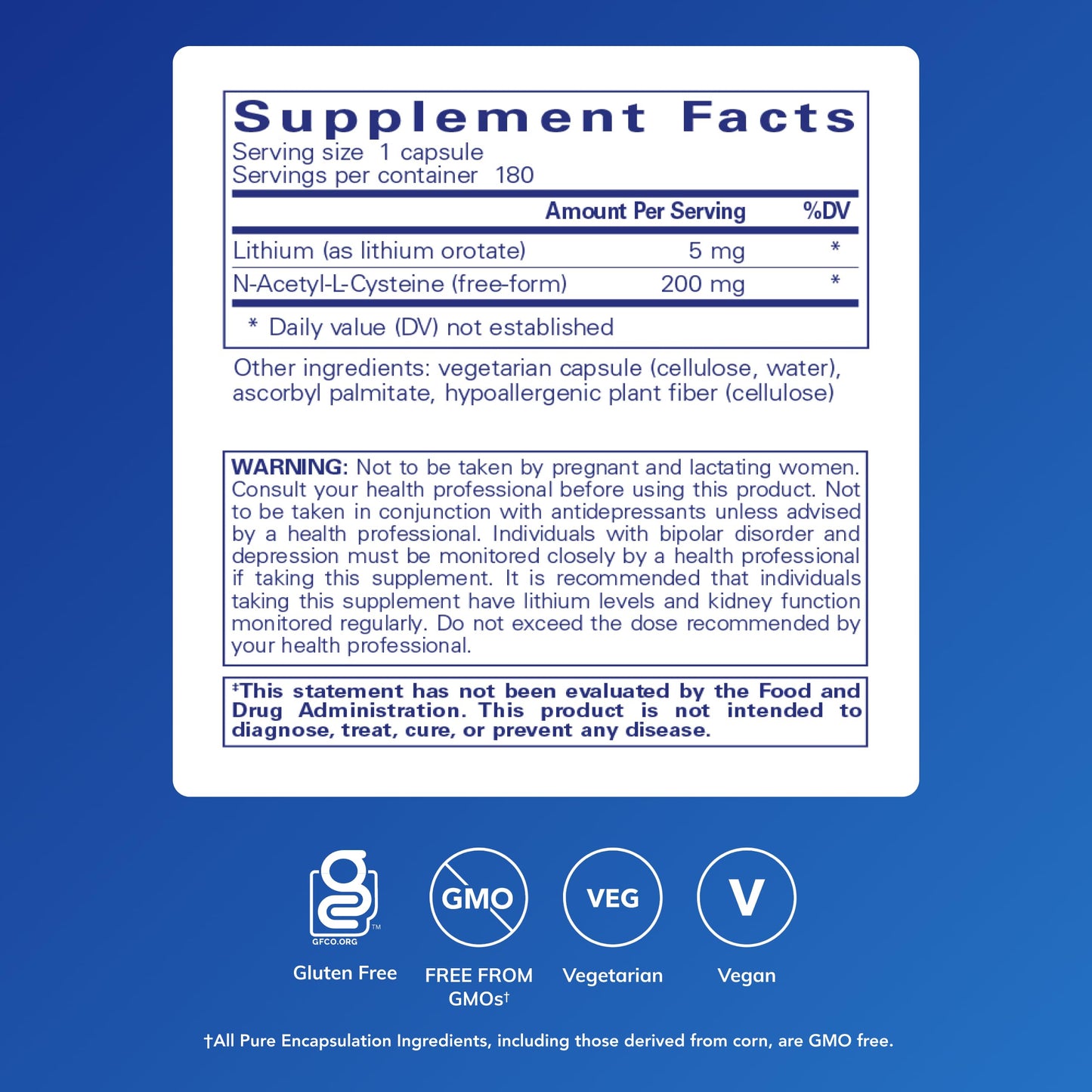 Pure Encapsulations Lithium (Orotate) 5 mg Capsules, 180 Capsules