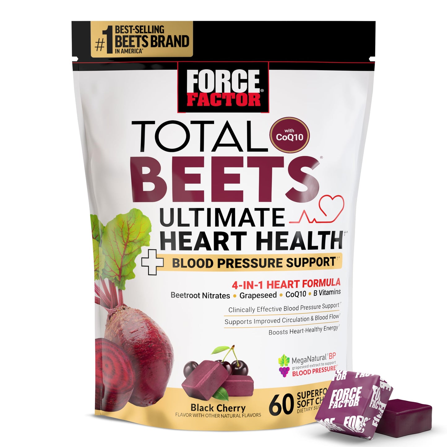 Force Factor Total Beets Ultimate Heart Health Chews Soft Chews, 60