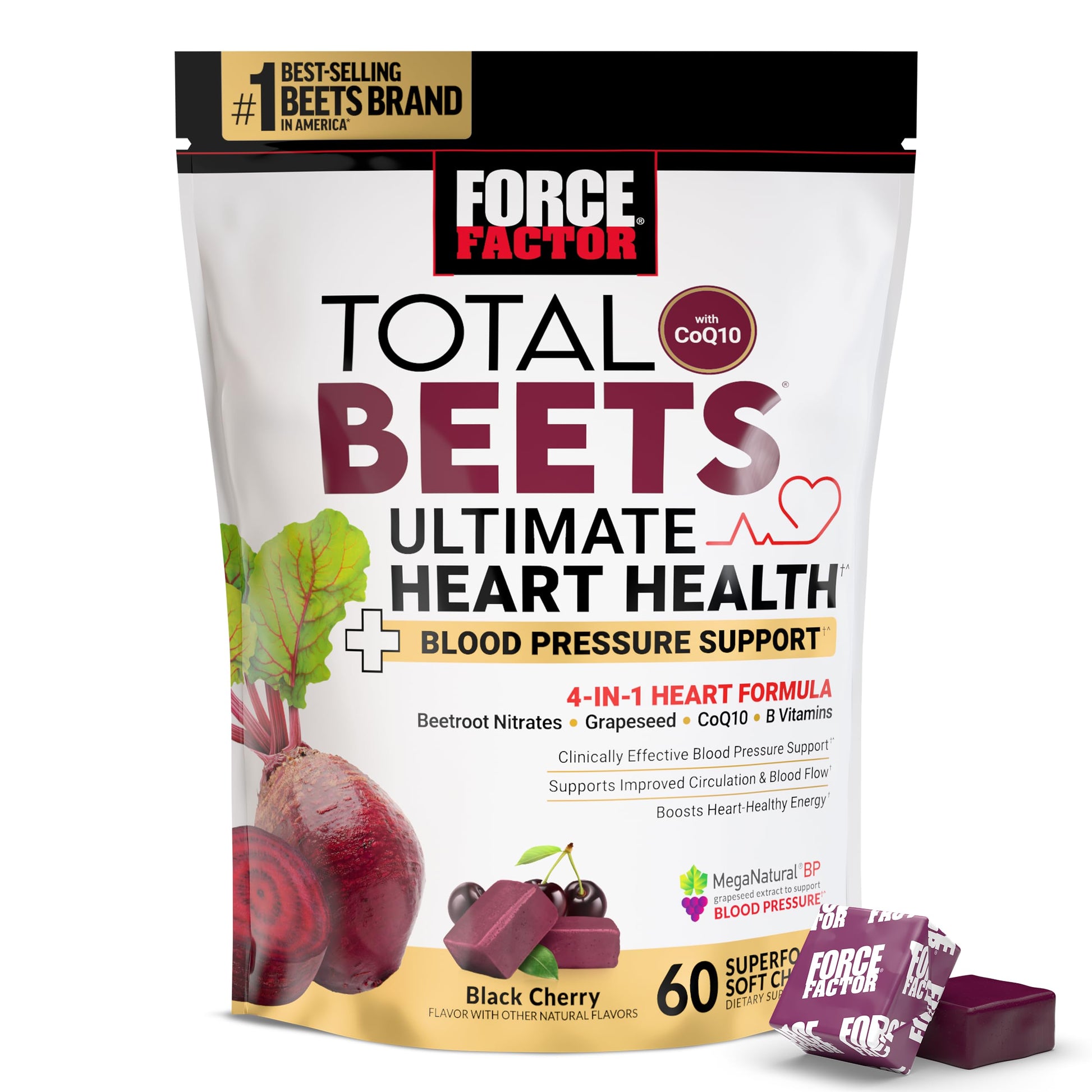Force Factor Total Beets Ultimate Heart Health Chews Soft Chews, 60