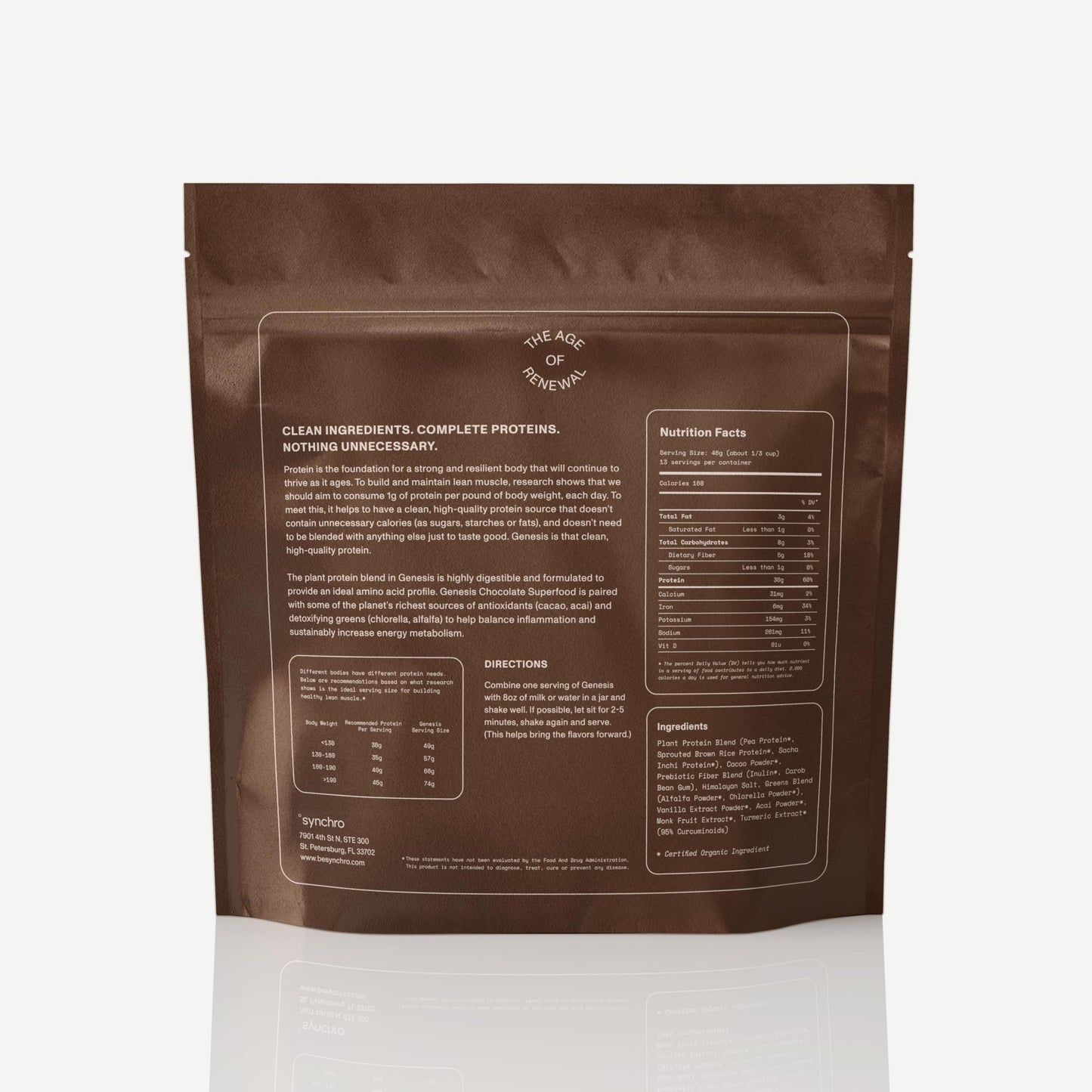 Synchro Genesis Plant Based Protein Powder, Chocolate, 1.32 lb