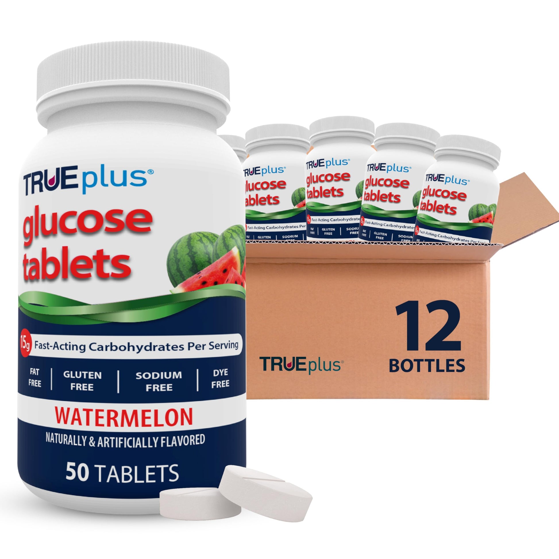 TRUEplus Glucose Tablets, 50 Count, 12 Bottles