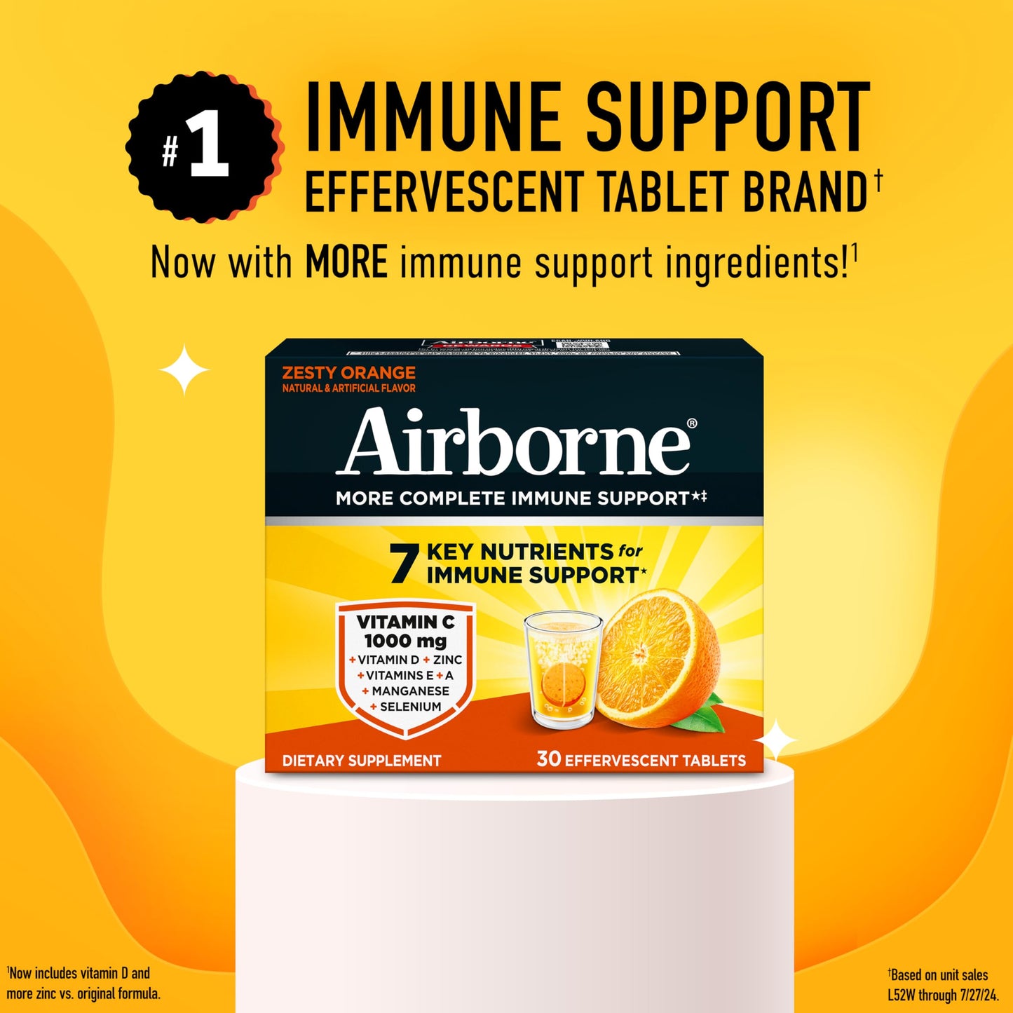 Airborne 1000mg Vitamin C + Zinc Sugar Free Multivitamin Immune Support Effervescent Tablets, 30 Tablets