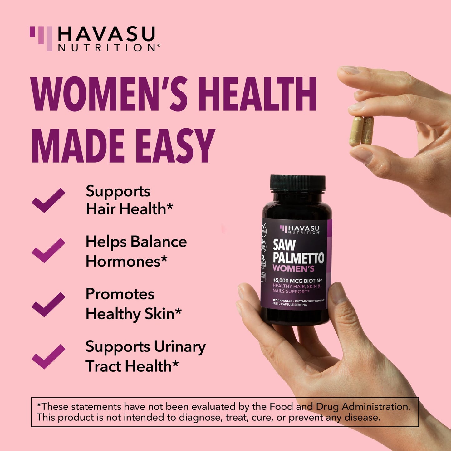 HAVASU NUTRITION Saw Palmetto for Women with Biotin 5000mcg Capsule 120 Count